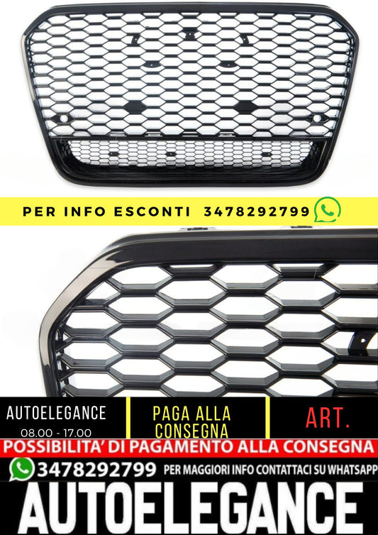 Griglia Anteriore RS6 Look per Audi A6 C7 (4G) Berlina Avant (2011-2014) Nero Lucido