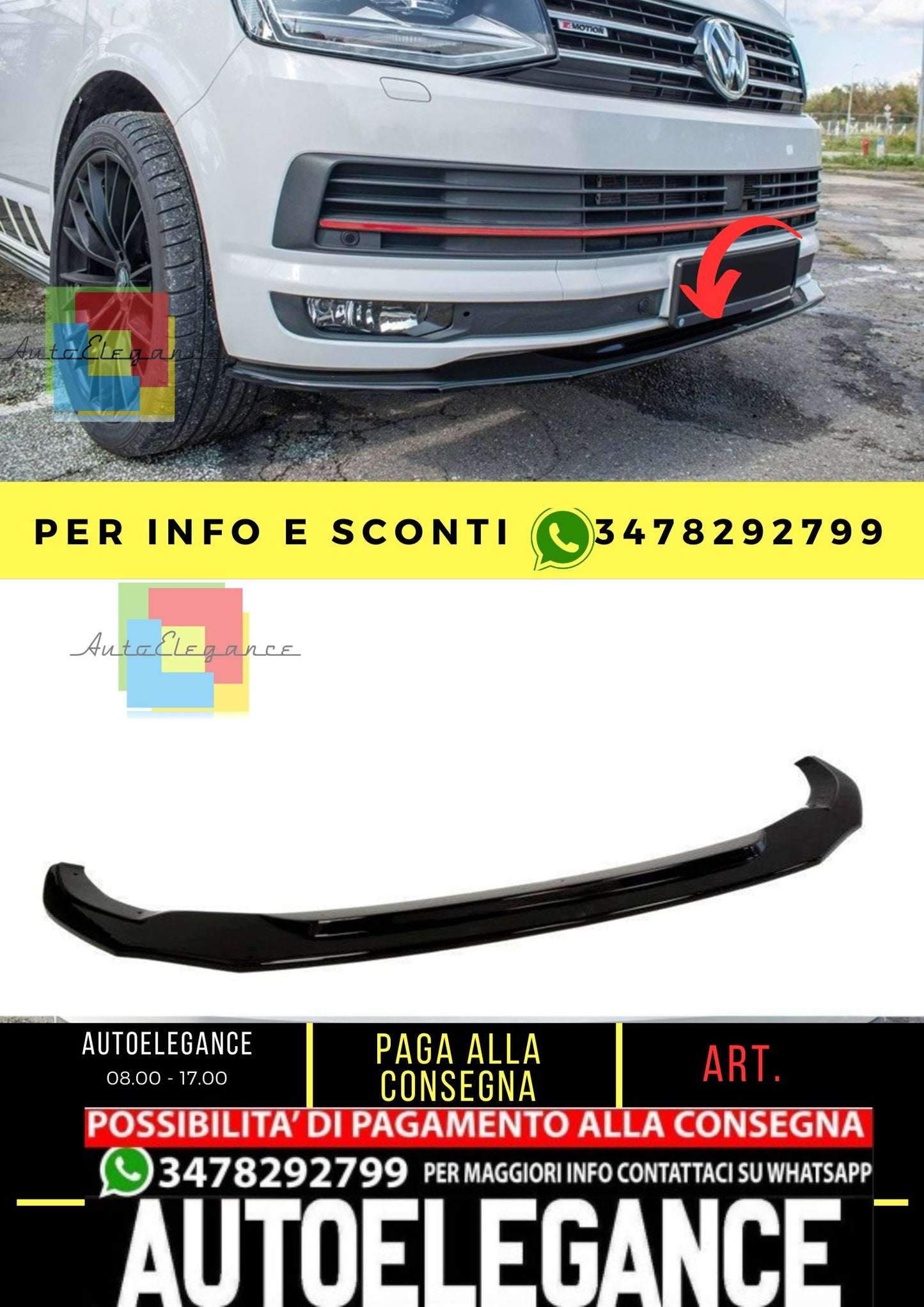 Transporter T6 Max V2 Labbro Anteriore Piano Nero Vuoto Plastica / 2003-2019