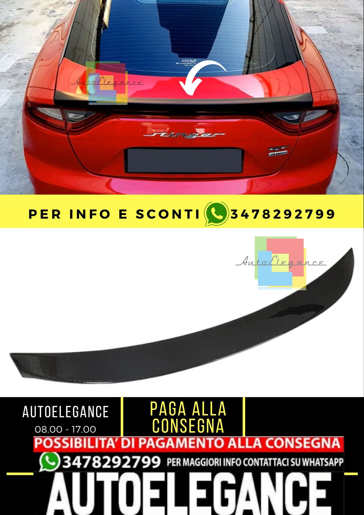 Kia Stinger 2017-2023 SPOILER BAGAGLIAIO nero lucido