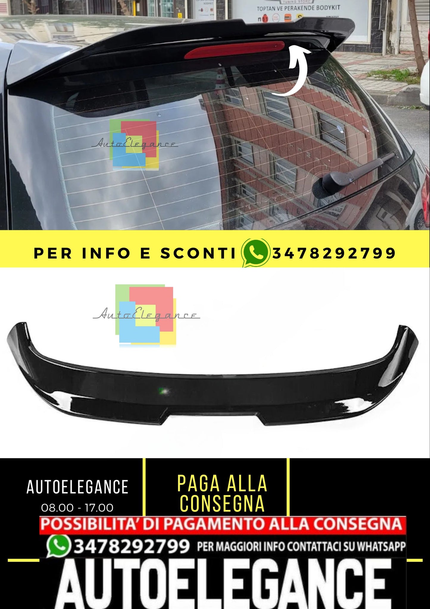 VW Golf 7 / 7.5 R-line 2012-2020 Spoiler tetto Hatchback lucido nero