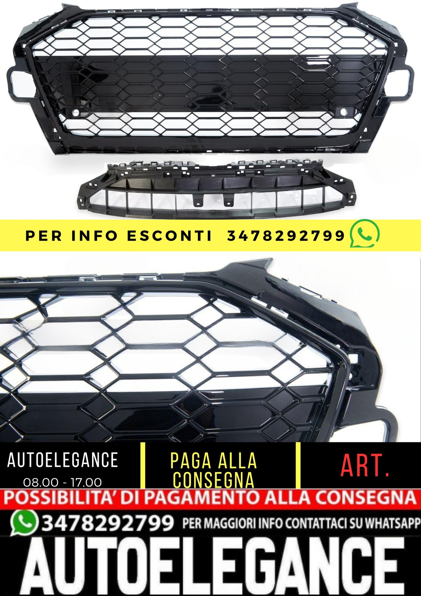 Griglia Anteriore RS4 Look per Audi A4 B9 (8W) Berlina Avant Facelift (2019-On) Nero Lucido