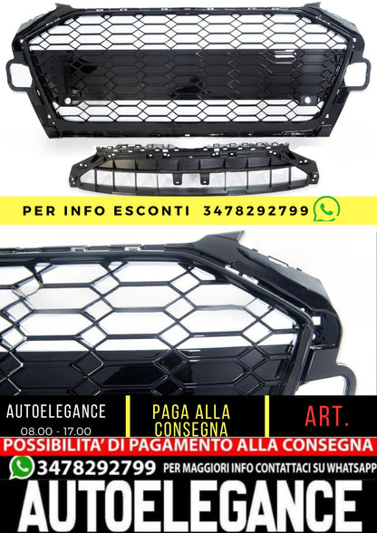 Griglia Anteriore RS4 Look per Audi A4 B9 (8W) Berlina Avant Facelift (2019-On) Nero Lucido