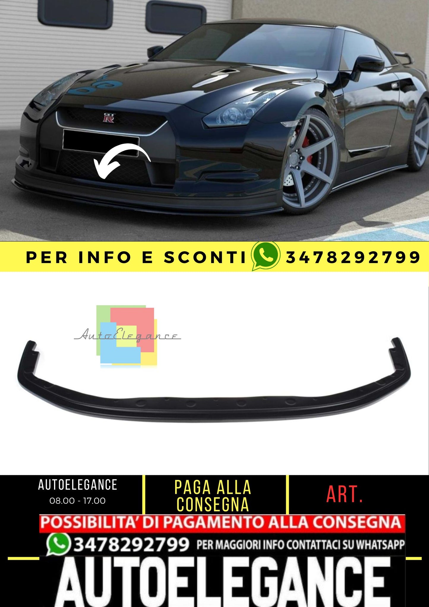 GT-R R35 MK1 Max V2 Labbro Anteriore Piano Nero Vuoto Plastica / 2007-2010