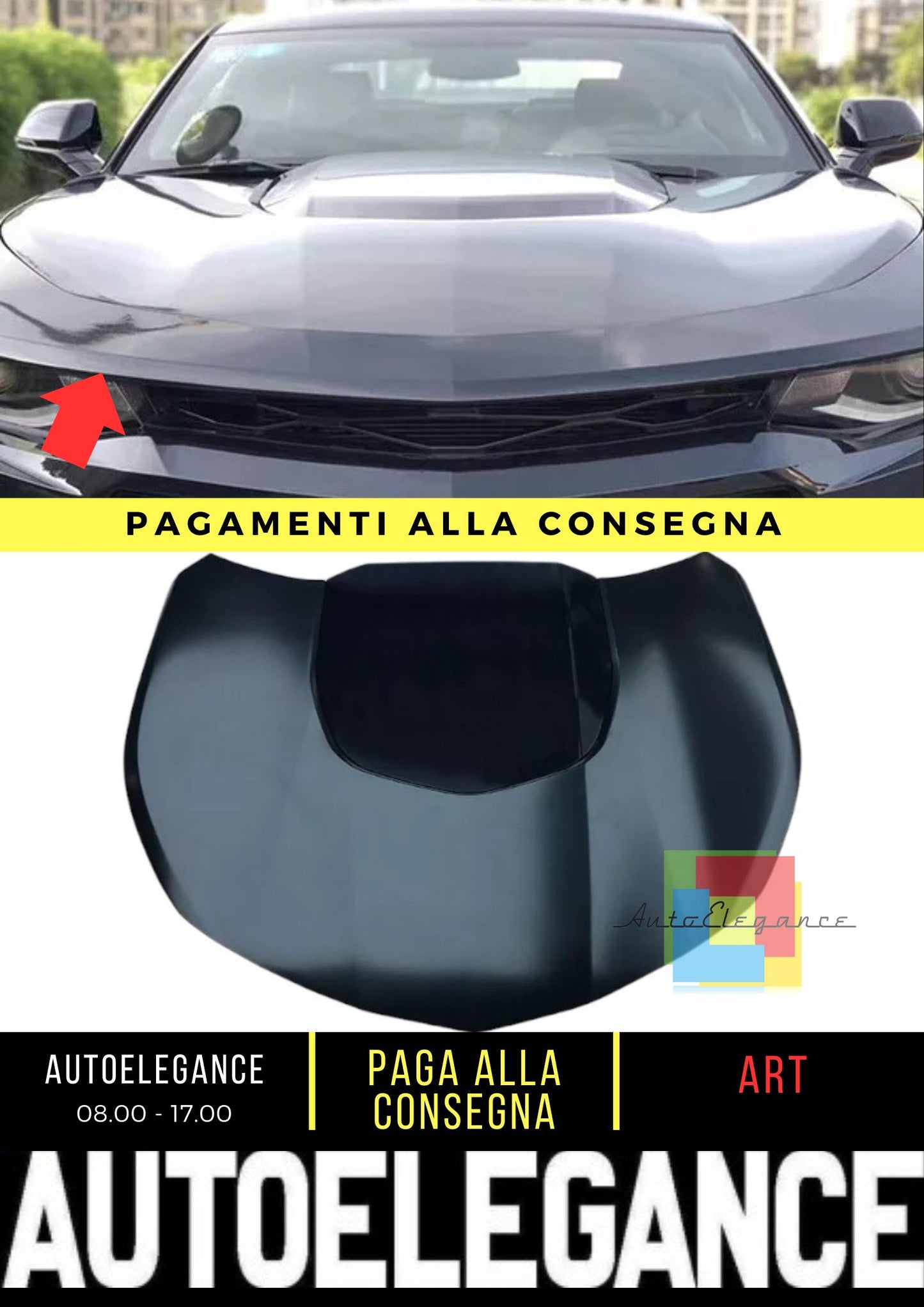 MP Copertura Cofano Griglia Ingresso Aria Adatta per Camaro 2016-2018 Nero