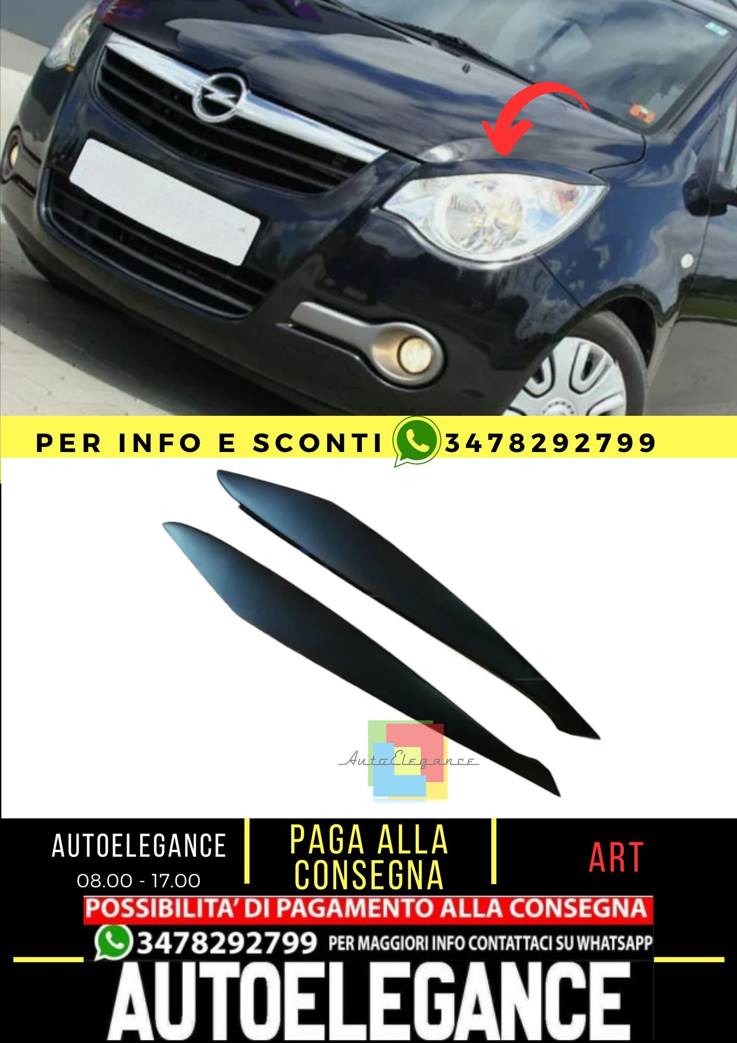 Sopracciglia per OPEL AGILA B 2008-2014 ABS Plastica palpebre fari