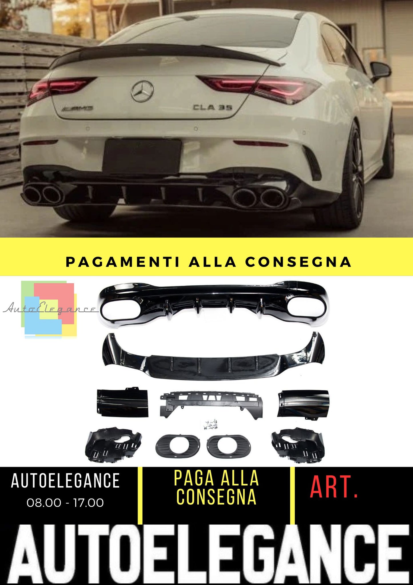 CLA35 AMG Look Rear Bumper Diffuser for Mercedes CLA (C118) (2019-On) AMG Bumper Gloss Black