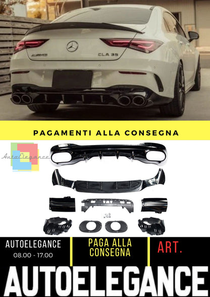 CLA35 AMG Look Rear Bumper Diffuser for Mercedes CLA (C118) (2019-On) AMG Bumper Gloss Black