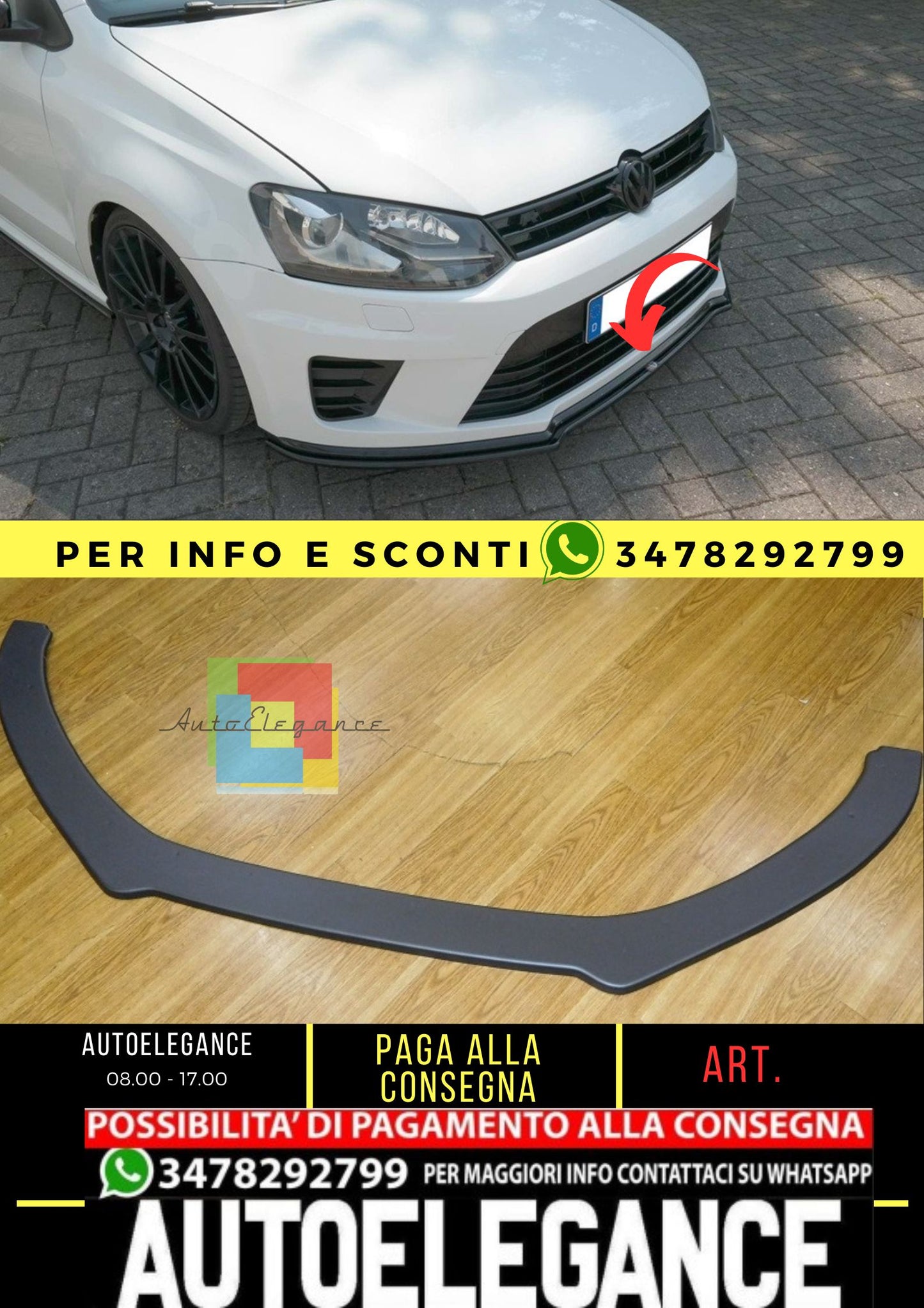Polo Mk5 WRC Max Front Lip Piano Black Vacuum Plastic / 2009-2017