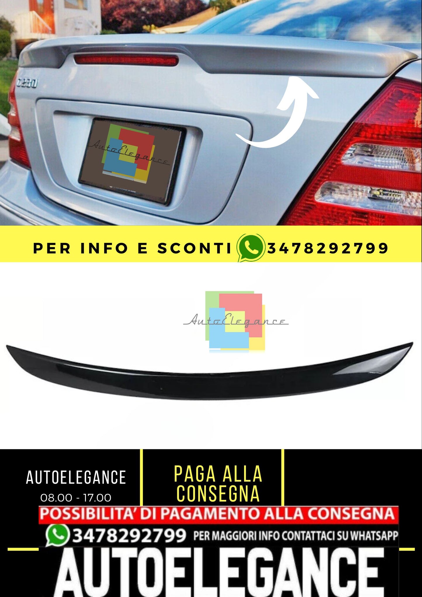 Mercedes Classe C W203 2001-2007 SPOILER BAGAGLIAIO nero lucido