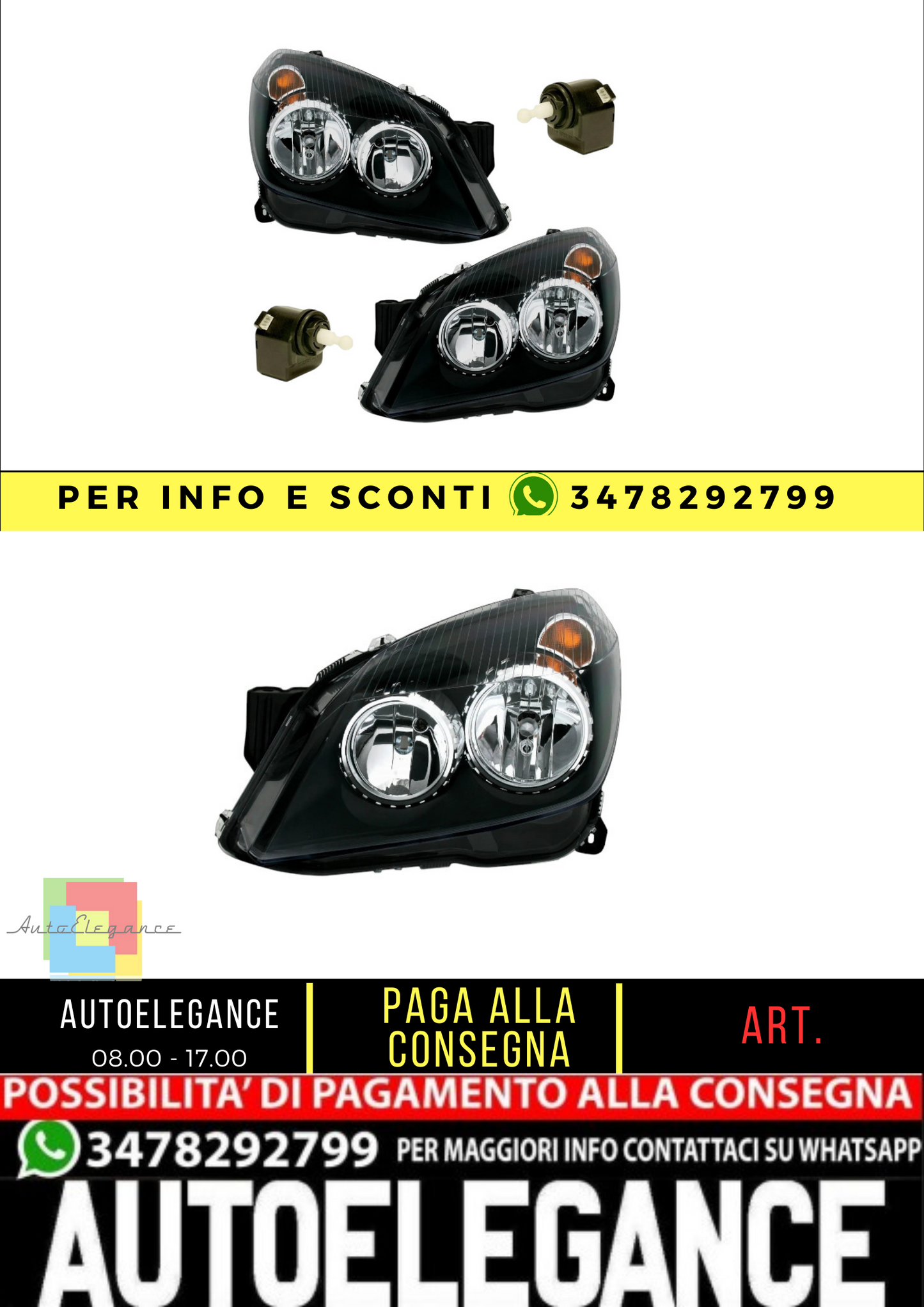 Set fari per Opel Astra H dal 2004 al 2010 in nero aggiornamento alogeno H1 H7🔥