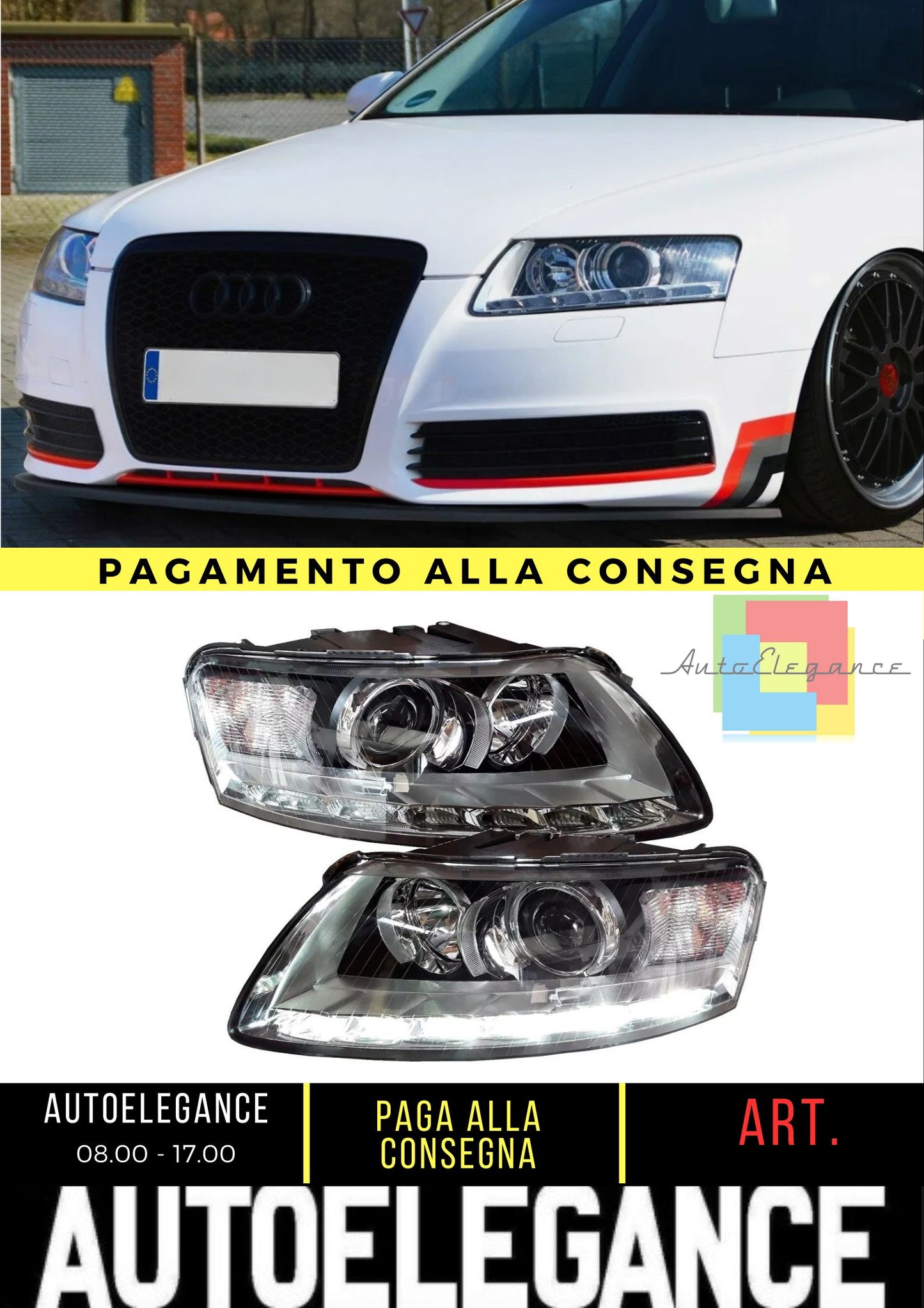 Depo Xenon Fari per Audi A6 4F 04-08 Cromo D2S Set Luci Diurne Led