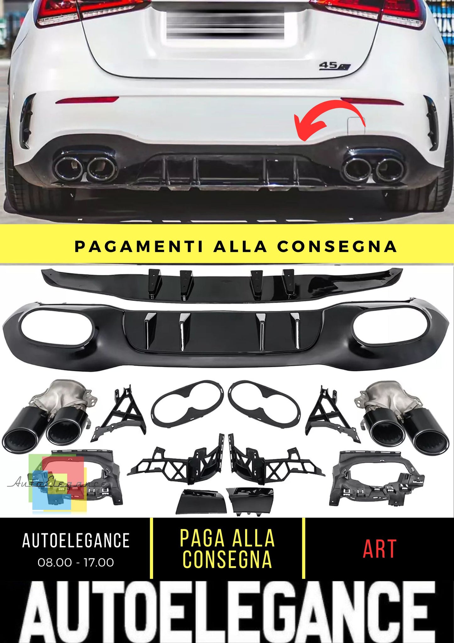 Diffusore posteriore paraurti adatto per Mercedes W177 Sport Hatchback nero