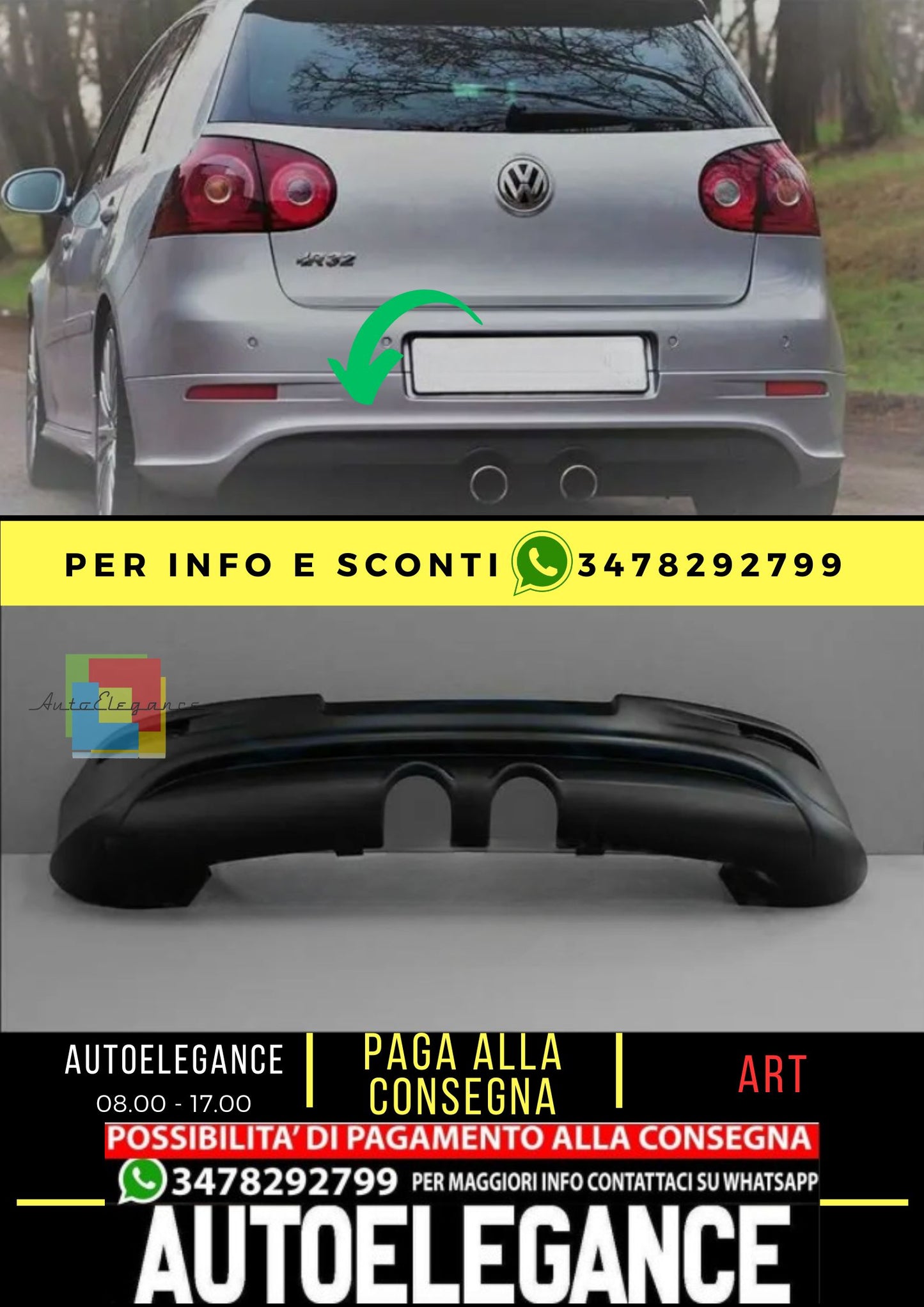 Spoiler posteriore sotto paraurti per VW GOLF 5 ABS Plastica " R32 stile"