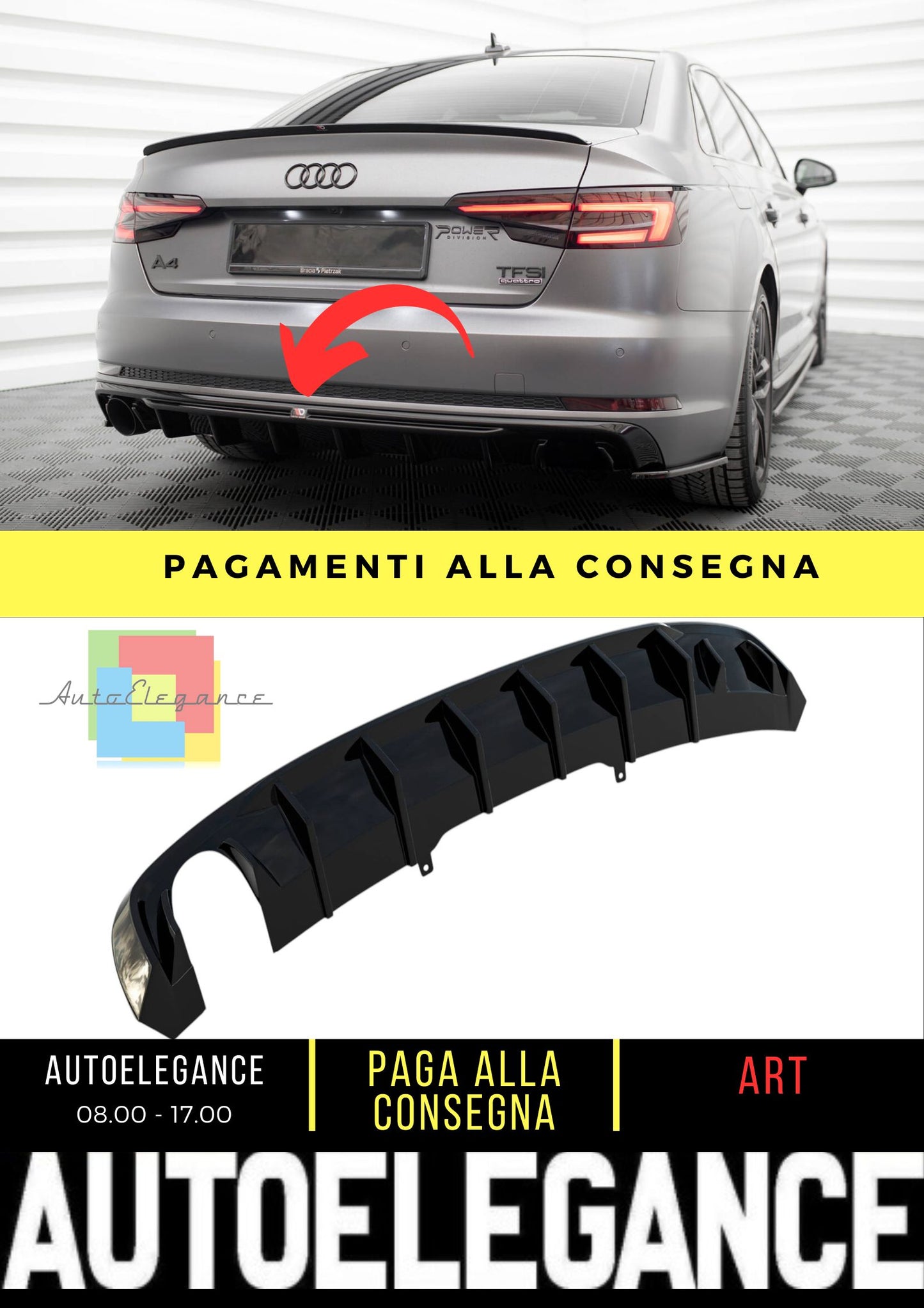 Diffusore posteriore Audi A4 B9 (terminali di scarico singoli su un lato)