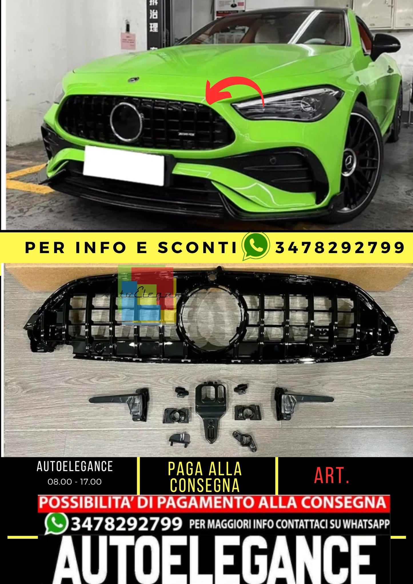 GRIGLIA ANTERIORE ADATTA PER MERCEDES CLE W236 2024+ AMG GT PROFILI NERO LUCIDO