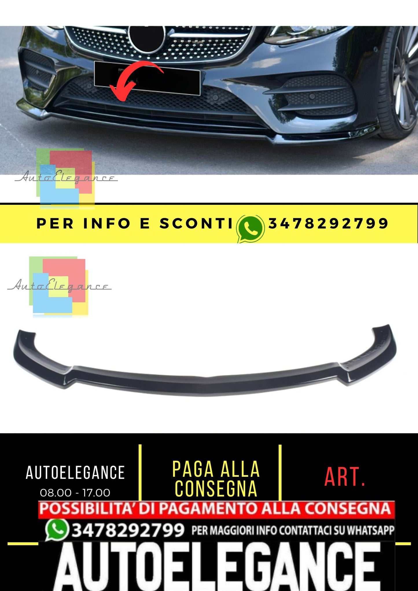 W213 Max V2 Labbro Anteriore Piano Nero Vacuum Plastica / Adatto Coupe & Cabrio 2017-2020