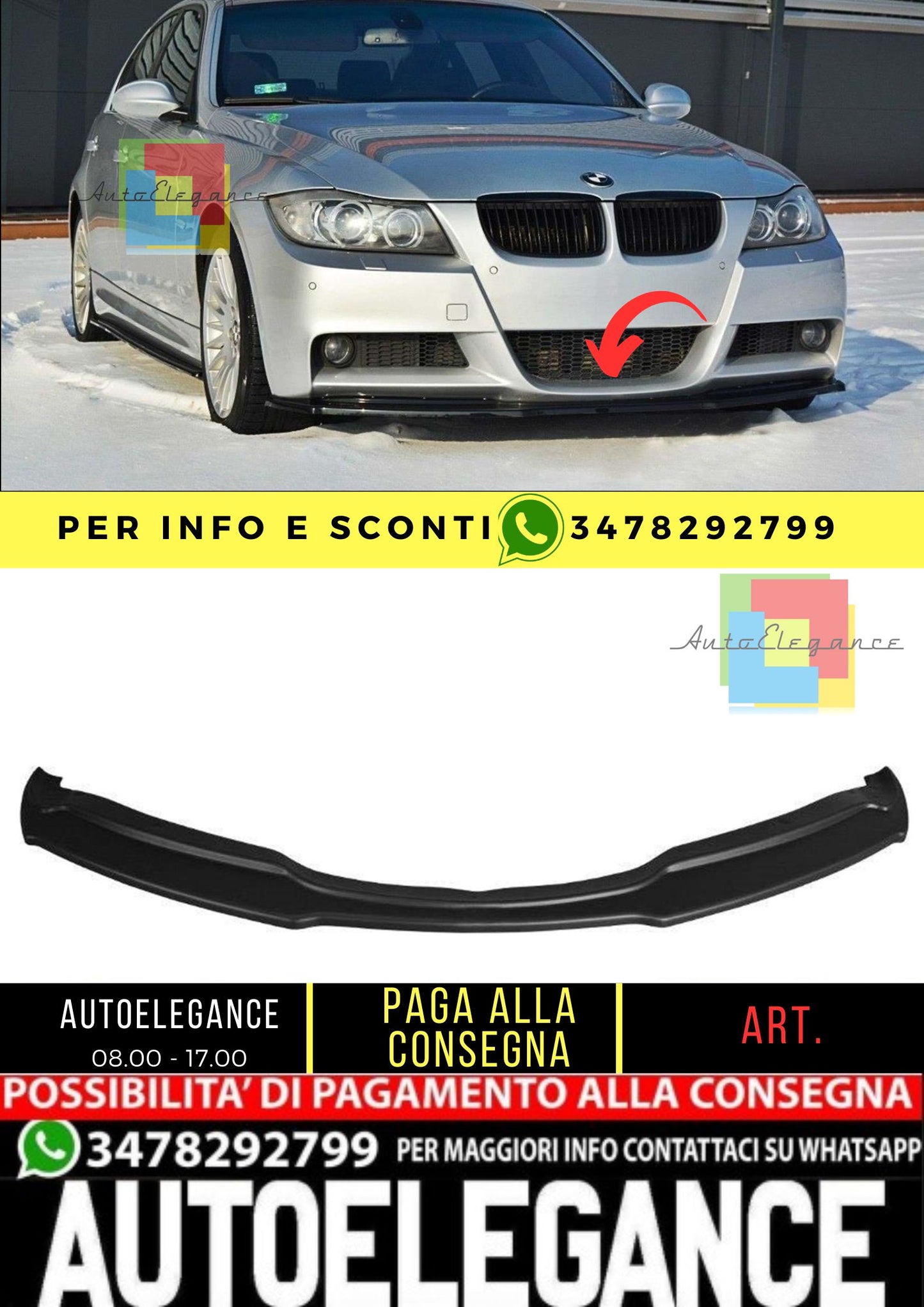 E90 M Technic Max V1 Labbro Anteriore Piano Nero Vuoto Plastica 04-08