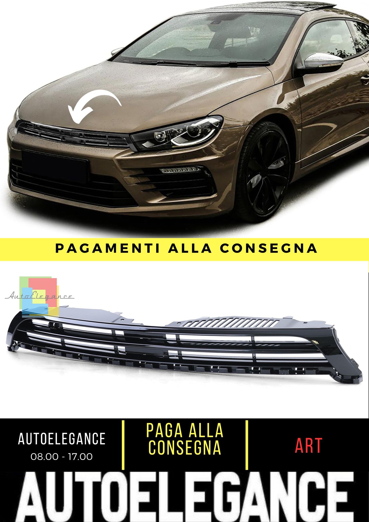 Calandra Nero Lucido per VW Scirocco 2.0 R 09-14 Pre-Facelift