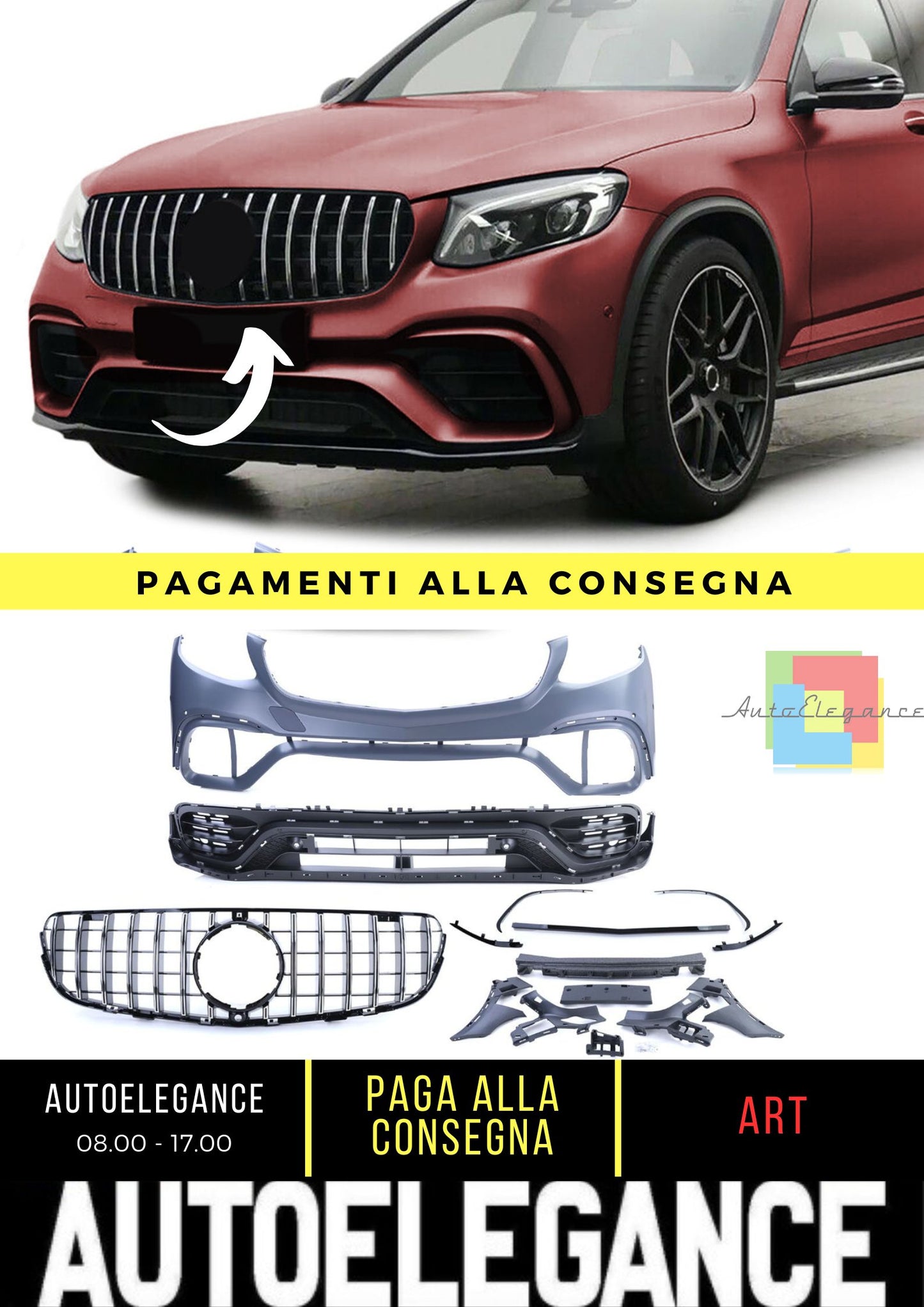 Paraurti anteriore sportivo con calandra adatto per Mercedes GLC SUV X253 15-19