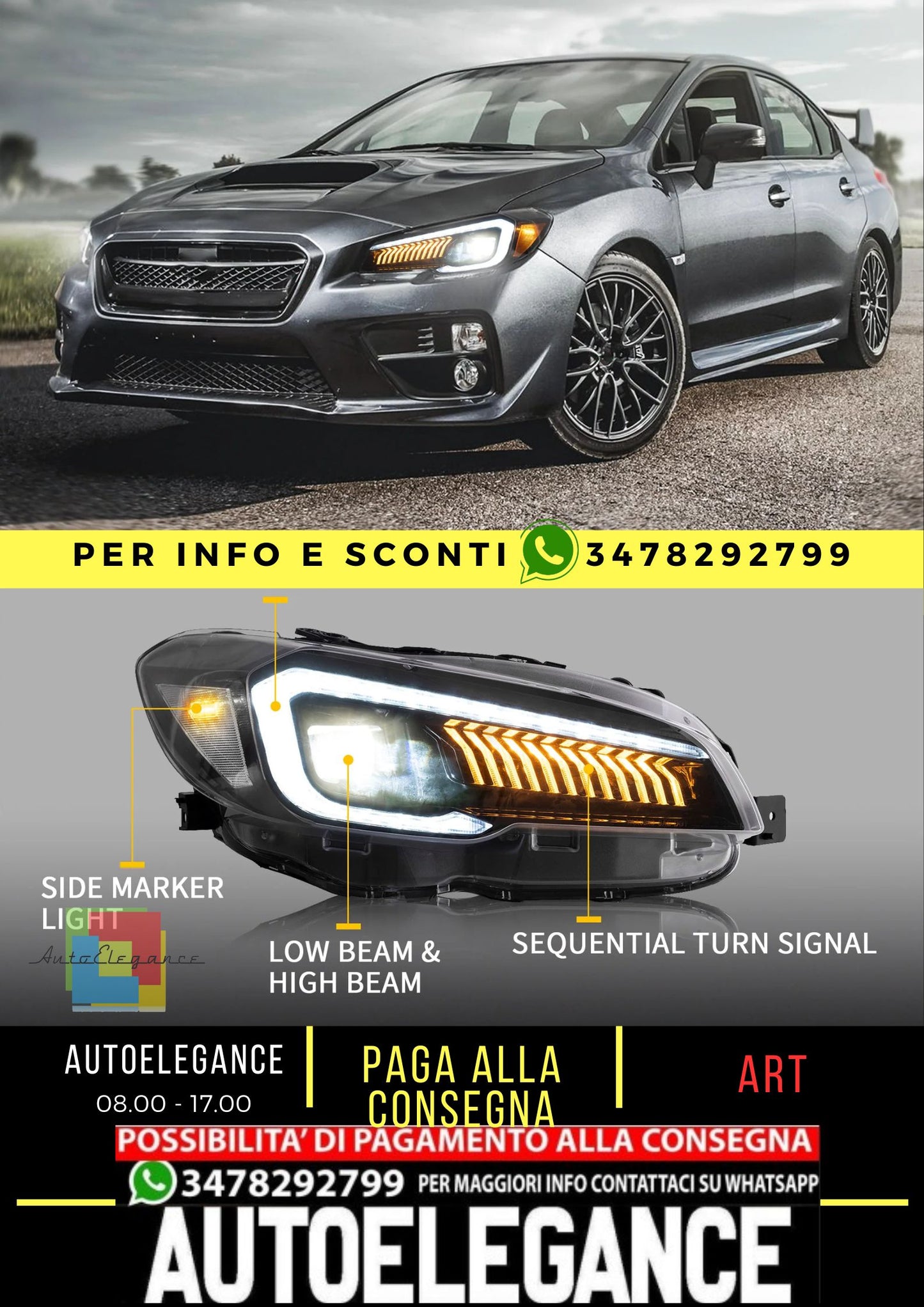 Fari per proiettori a LED per Subaru WRX 2015-2020 WRX STI 2015-2017 (non adatti a modelli WRX 18-21 con AFS/SRH)
