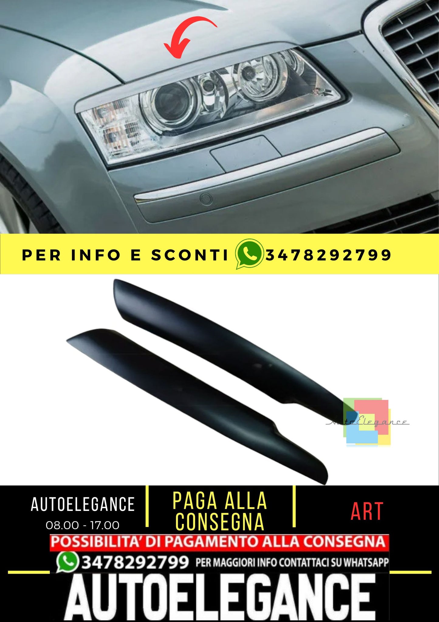 Sopracciglia per AUDI A8 D3 4E Facelift 2005-2008 headlight eyelids lids ABS