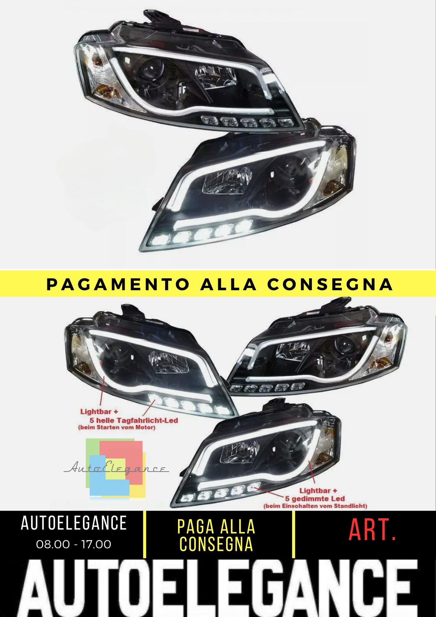 Fari Led Drl per Audi A3 8P 8PA 08-12 Facelift Faro Principale Nero