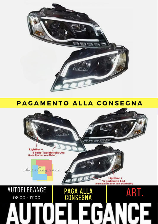 Led Drl Headlights for Audi A3 8P 8PA 08-12 Facelift Black Headlight
