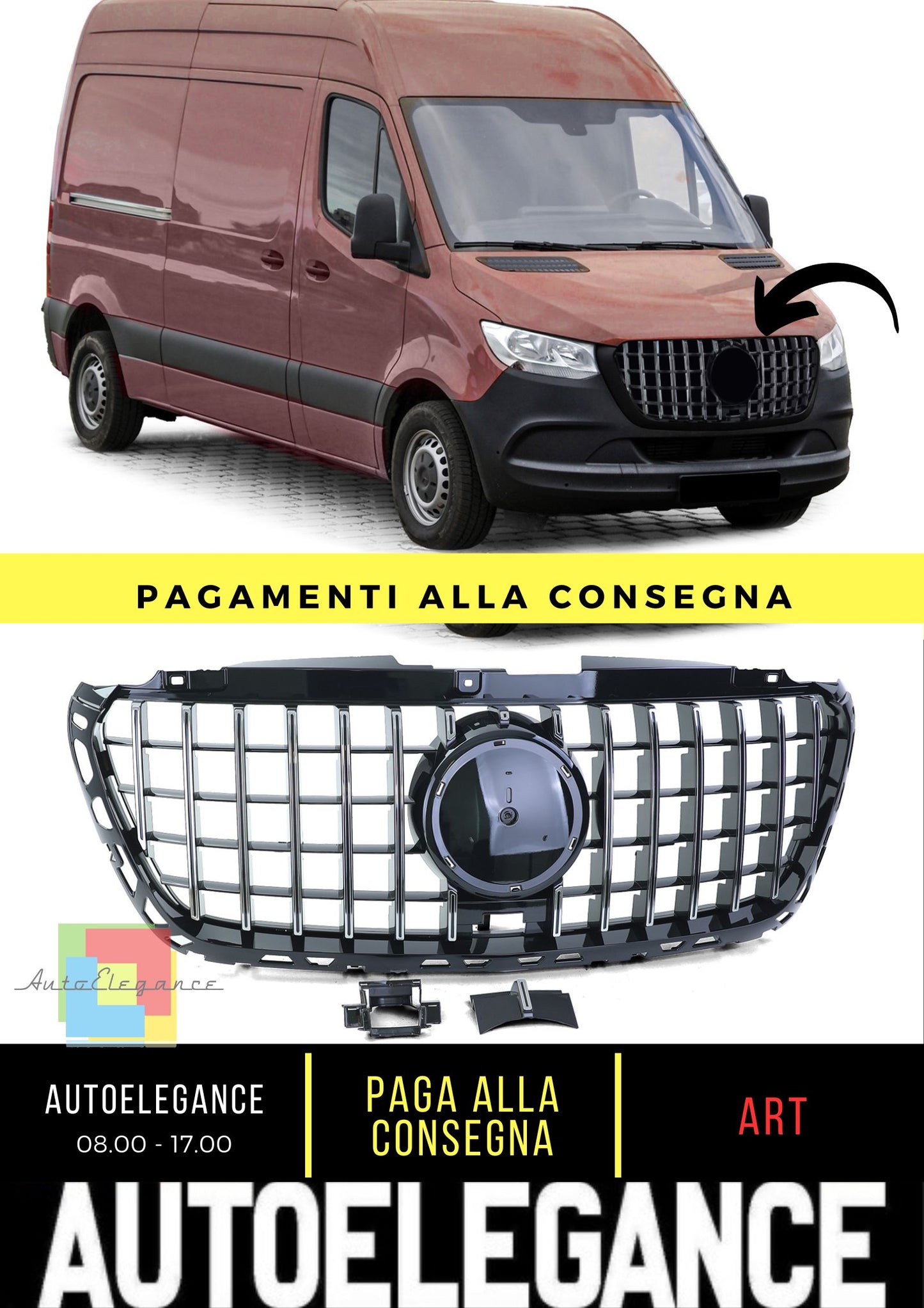 Griglia Sport Cromo Nero Lucido per Mercedes Sprinter W907 910 da 18