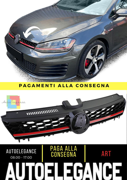 Gloss Black Honeycomb Sport Grille with Red Stripe for VW Golf 7 12-17 GTI