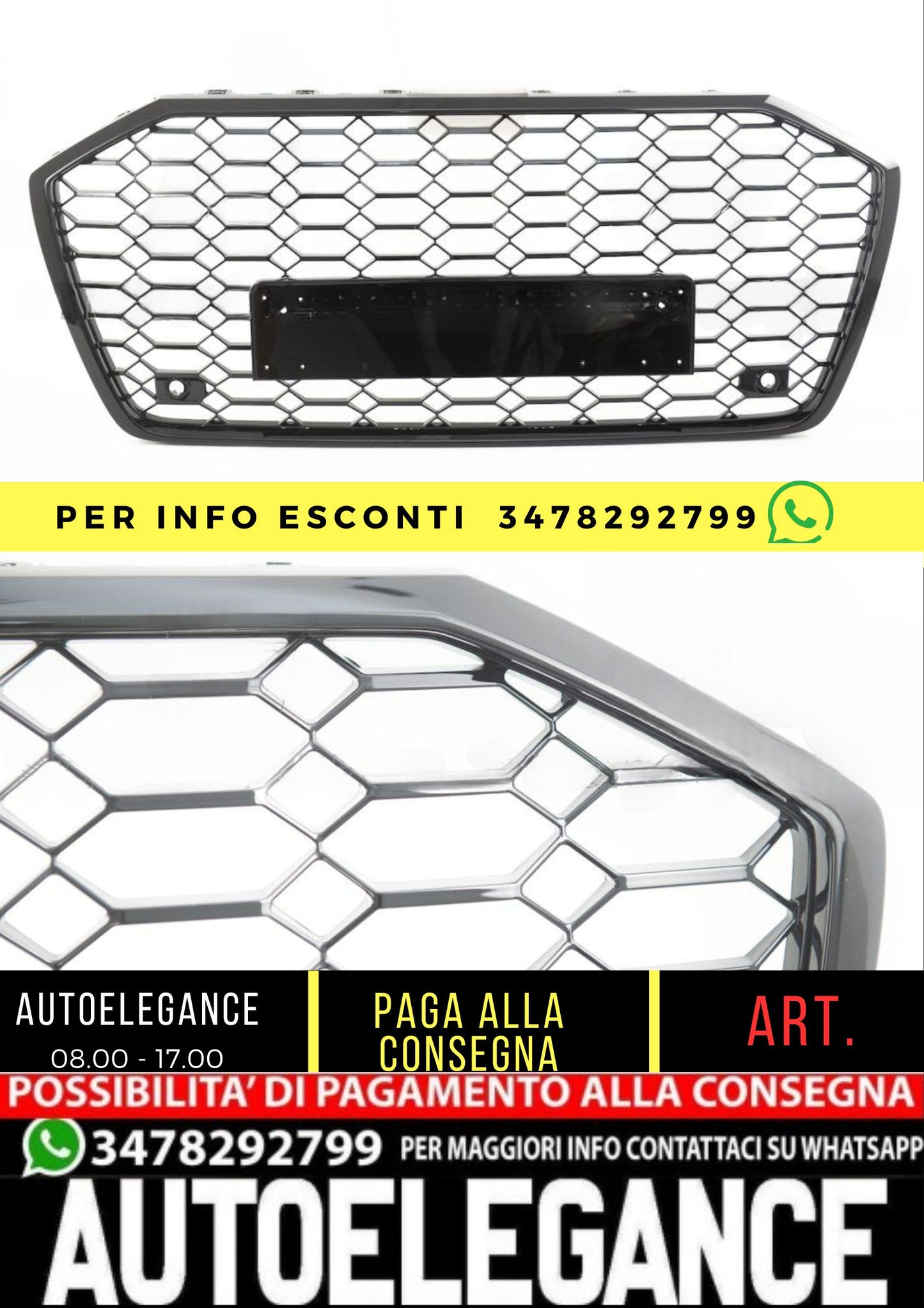 RS6 Look Front Grille for Audi A6 C8 (4A) Sedan Avant (2018-On) Gloss Black