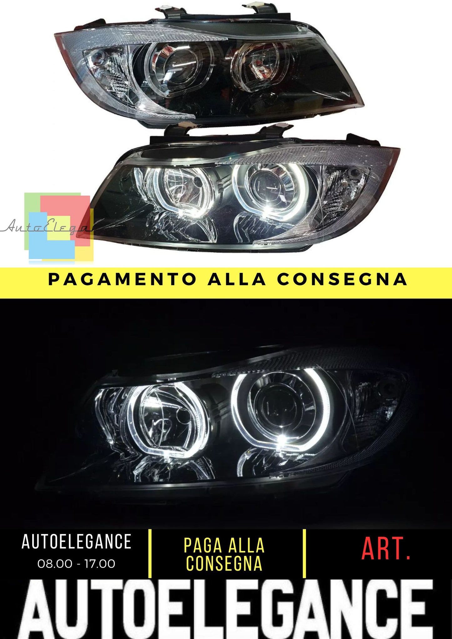 Set fari per BMW E90 E91 anno 05-08 LED nero bianco anelli angel eyes