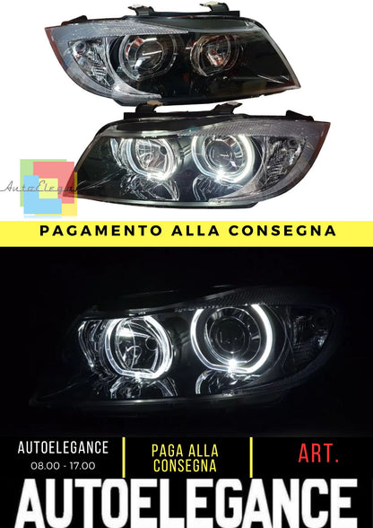 Set fari per BMW E90 E91 anno 05-08 LED nero bianco anelli angel eyes