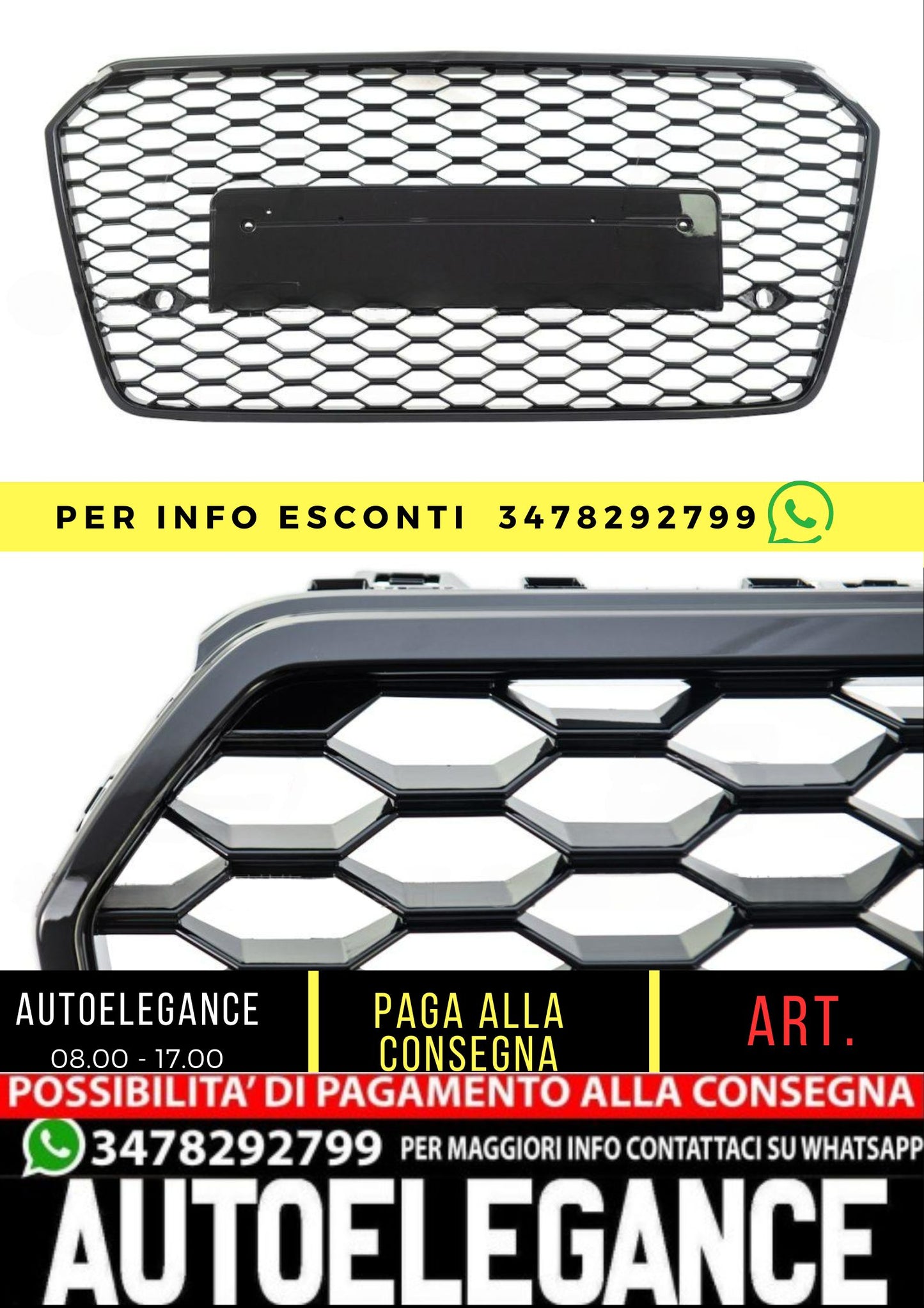 RS7 Look Front Grille for Audi A7 (4G) Sportback Facelift (2015-2018) Gloss Black
