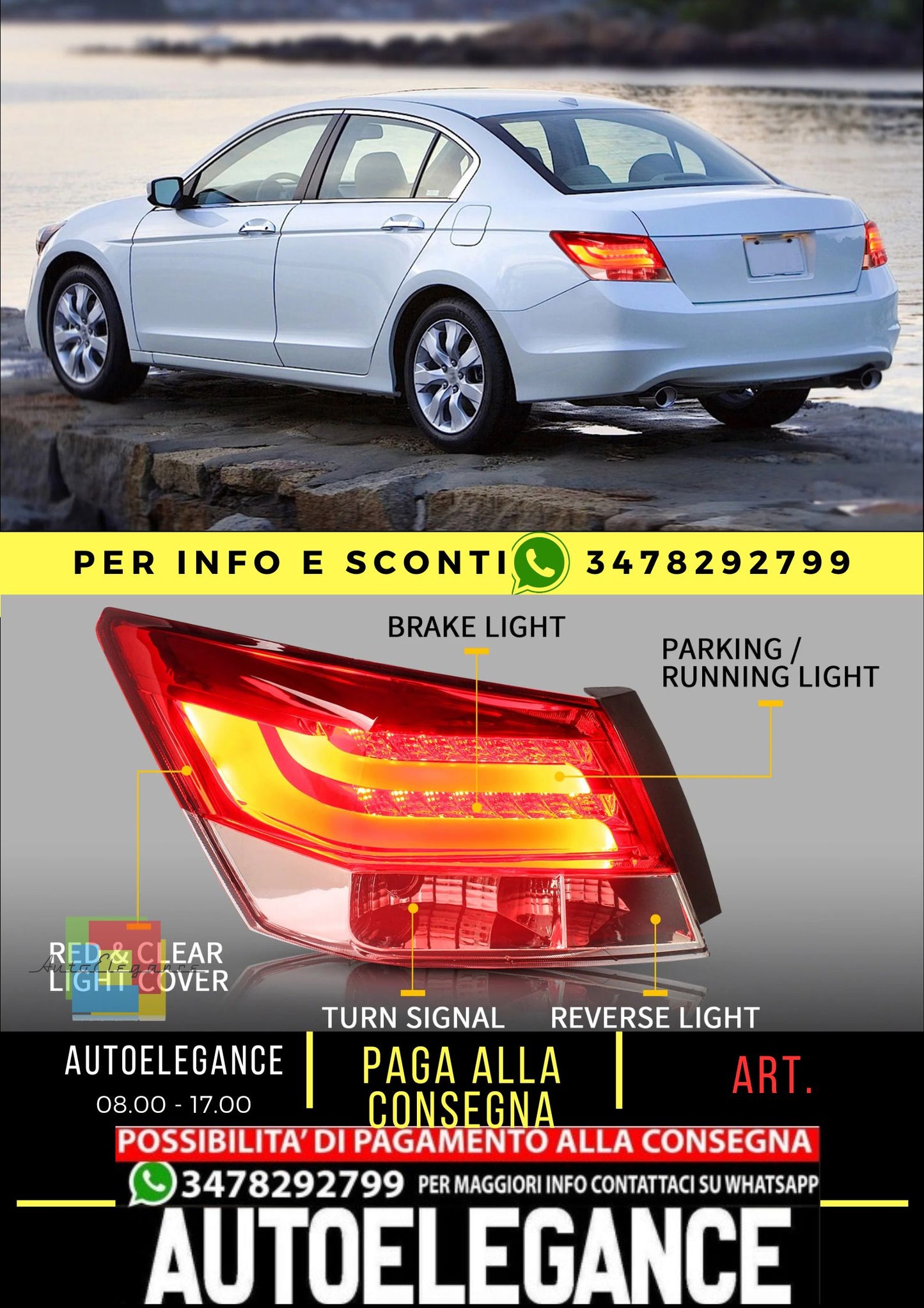 2PCS LED Tail Lights for Honda Accord Inspire 8th Generation Sedan 2008-2013 (Not for Coupe) 