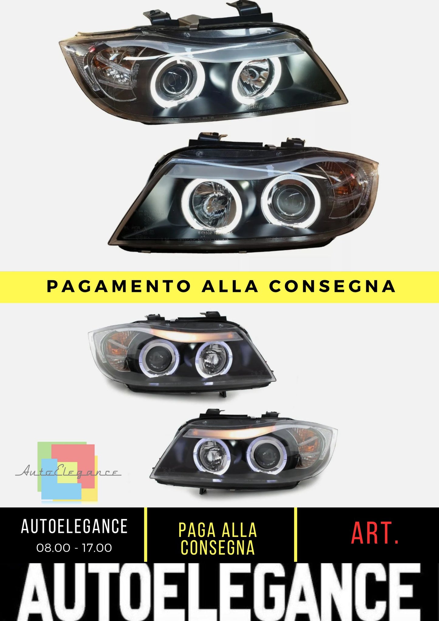 FANALE LED ANGEL EYES PER BMW E90 E91 05-08 NERO FARO PRINCIPALE