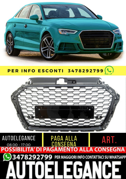 Front Grille RS3 Look for Audi A3 (8V) Hatchback Sportback Sedan Facelift (2016-2019) Gloss Black