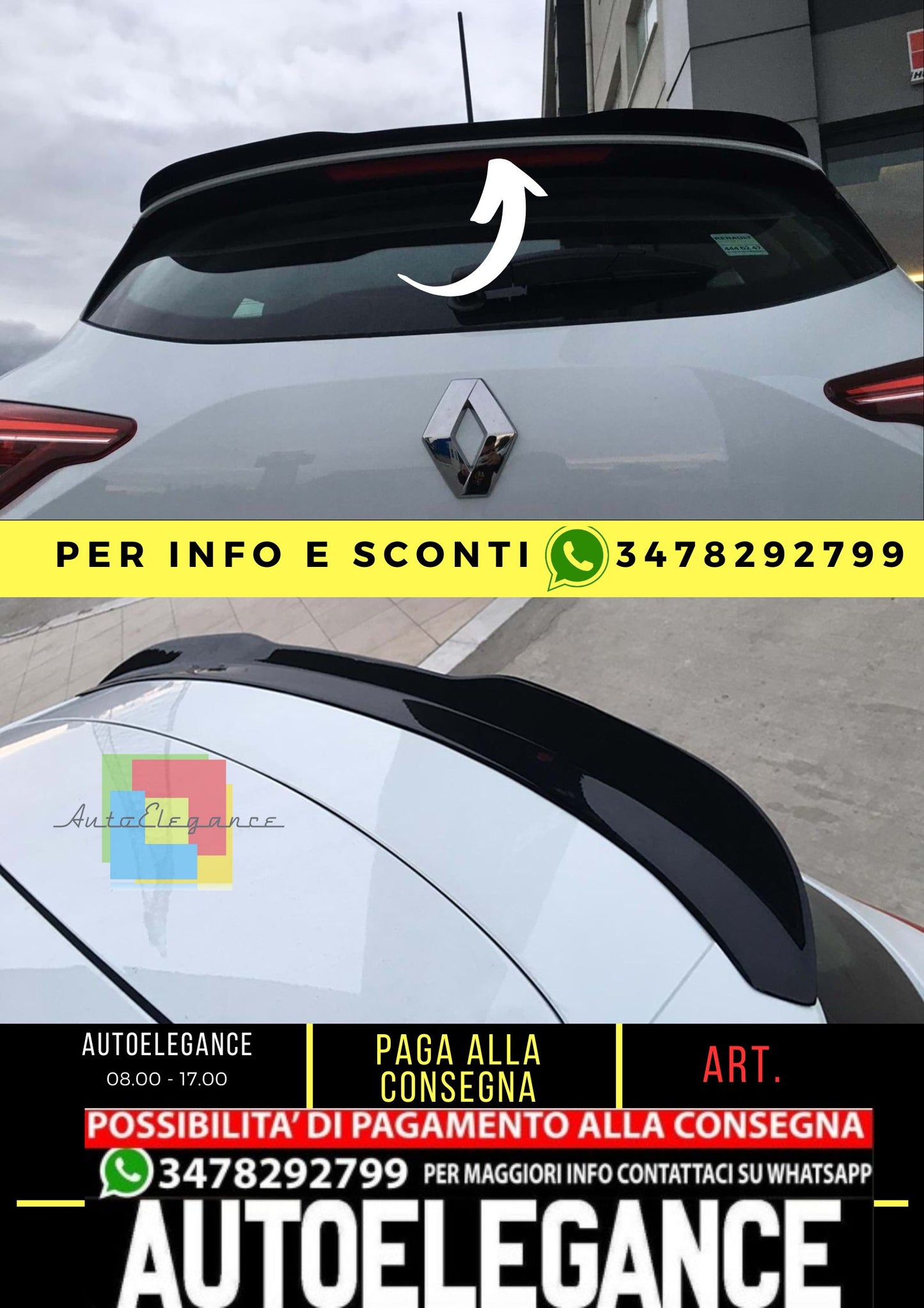 Clio 5 Max Spoiler Tappo Posteriore Piano Nero Vacuum Plastica 2019 in poi
