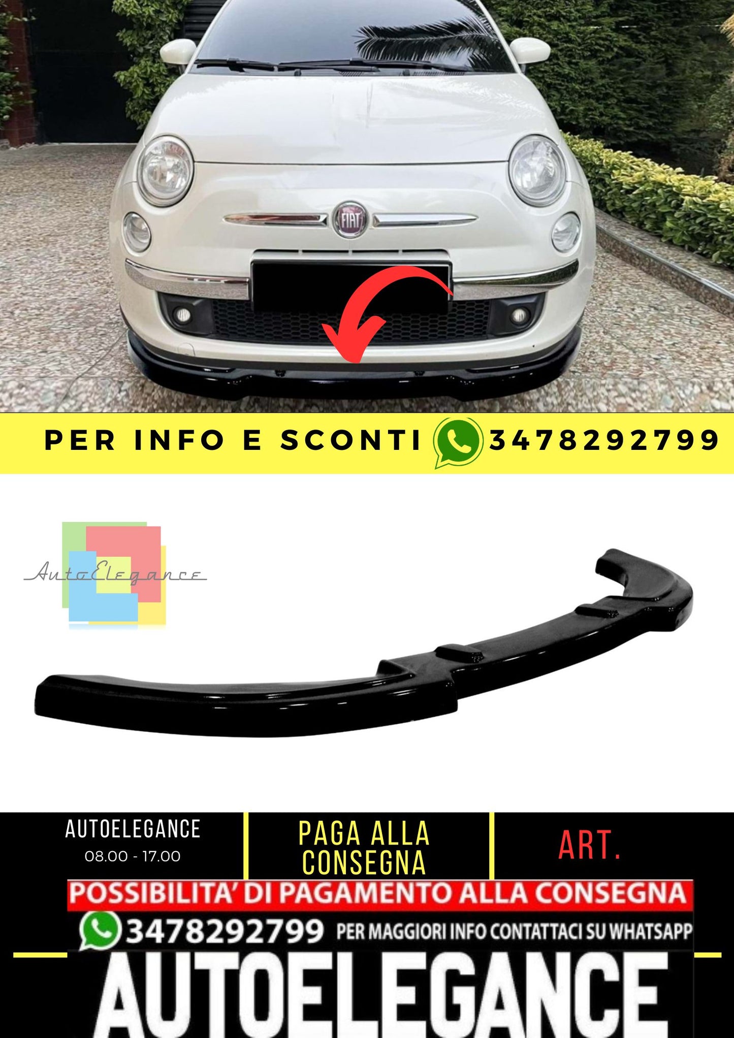 FIAT 500 Labbro Frontale Piano Nero Vuoto Plastica / 2009-2019