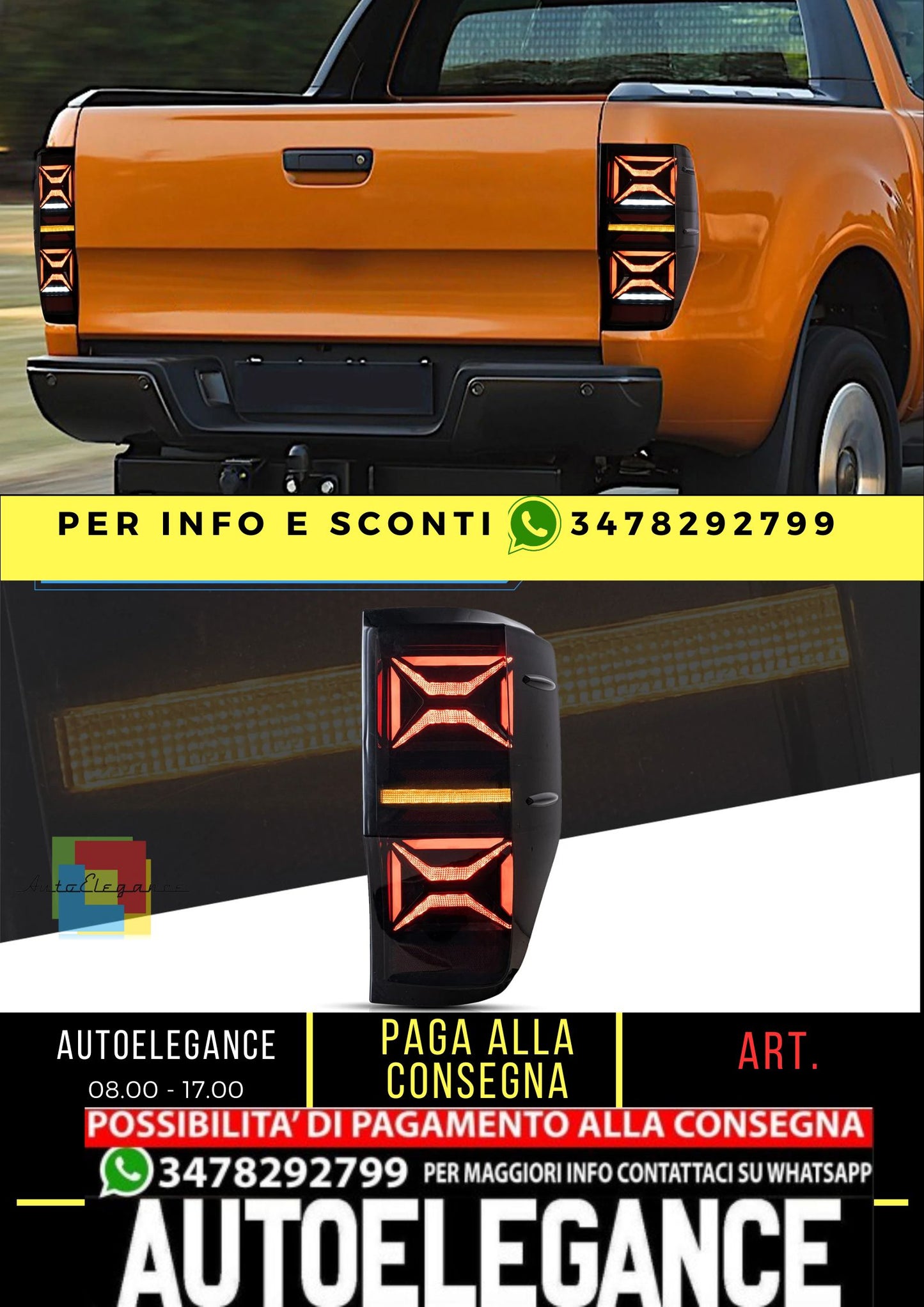 Luci posteriori a LED per Ford Ranger T6 2012-2018 (PX MKII, Base, XL, XLT, Limited) (non per modelli USA)