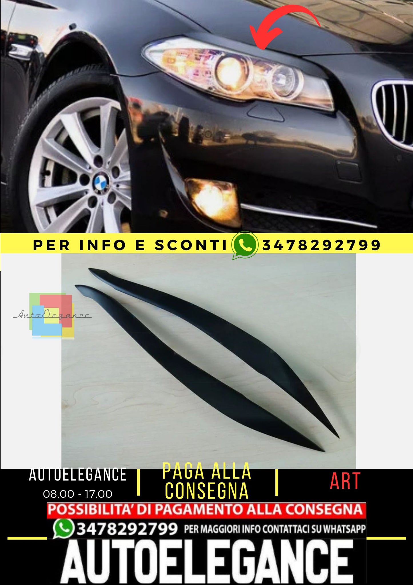 Sopracciglia per BMW 5 F10 / F11 2013+ ABS Plastica palpebre fari