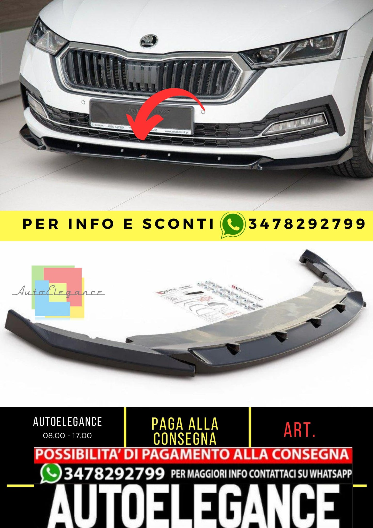 Octavia 4 Max V1 Labbro Frontale Piano Nero Vacuum Plastica 2020 in poi