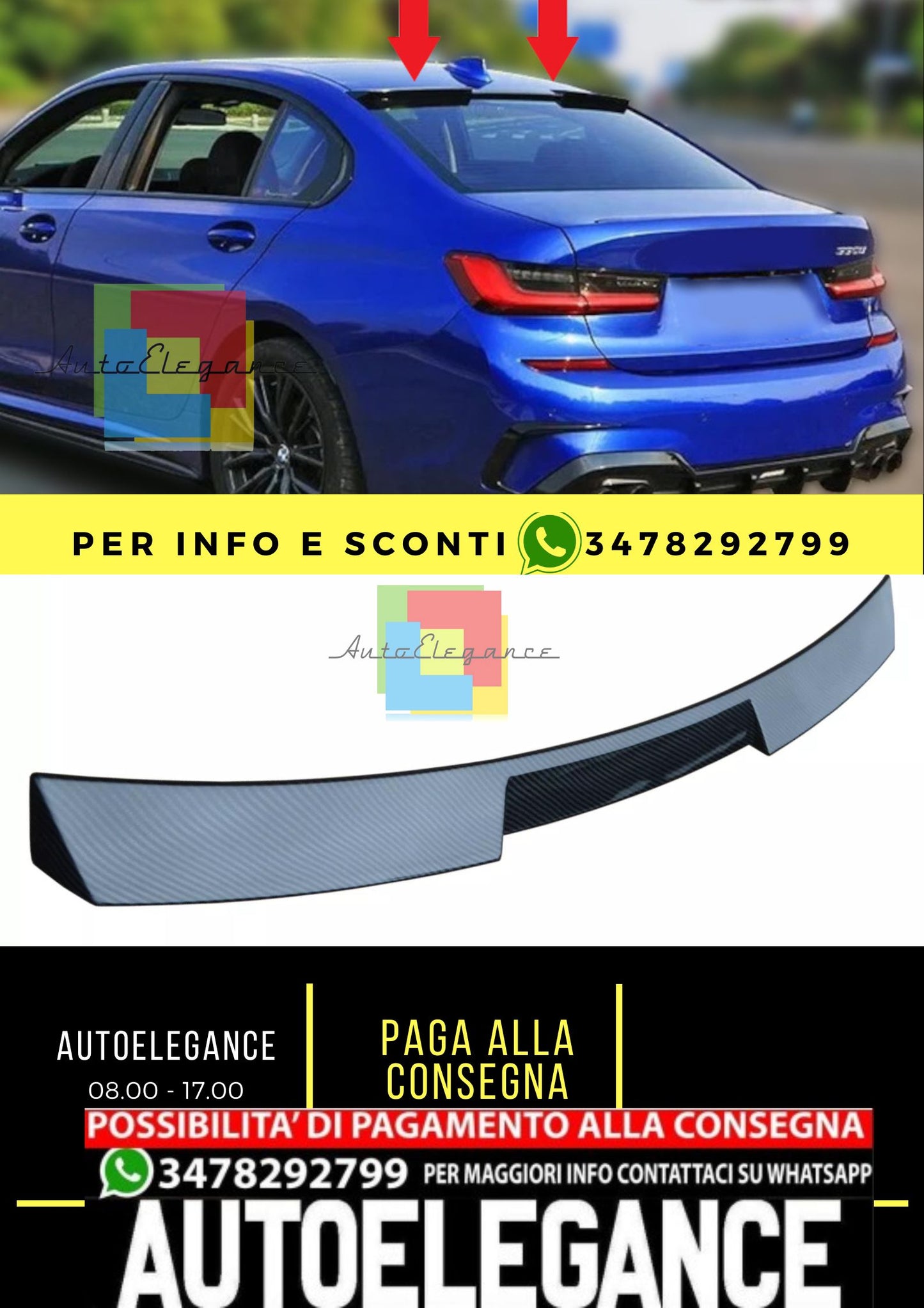 BMW 3 G20 2017-2024 SPOILER FINESTRINO nero lucido