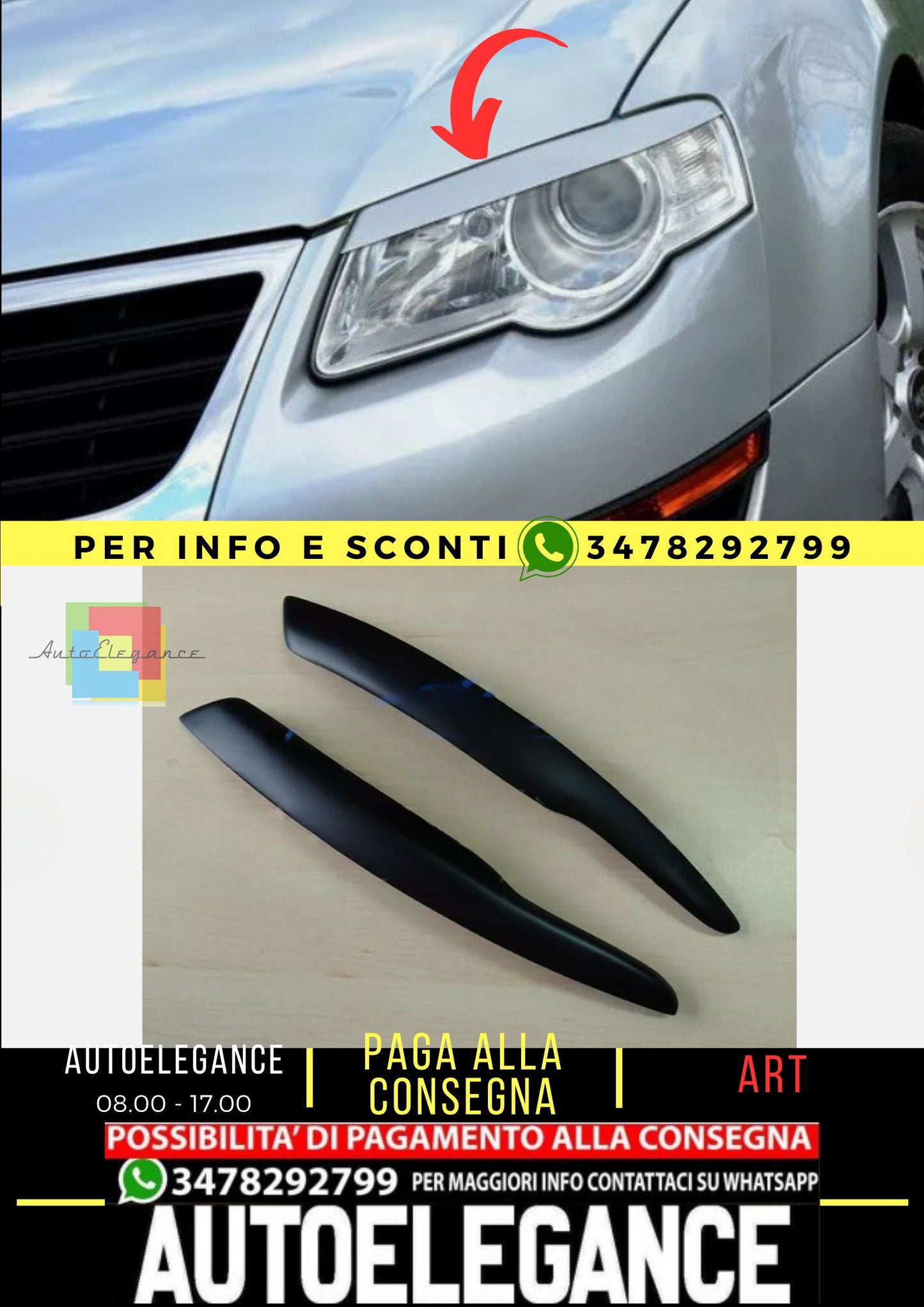 Sopracciglia per VW PASSAT B6 3C 2005-2010 palpebre fari ABS Plastica