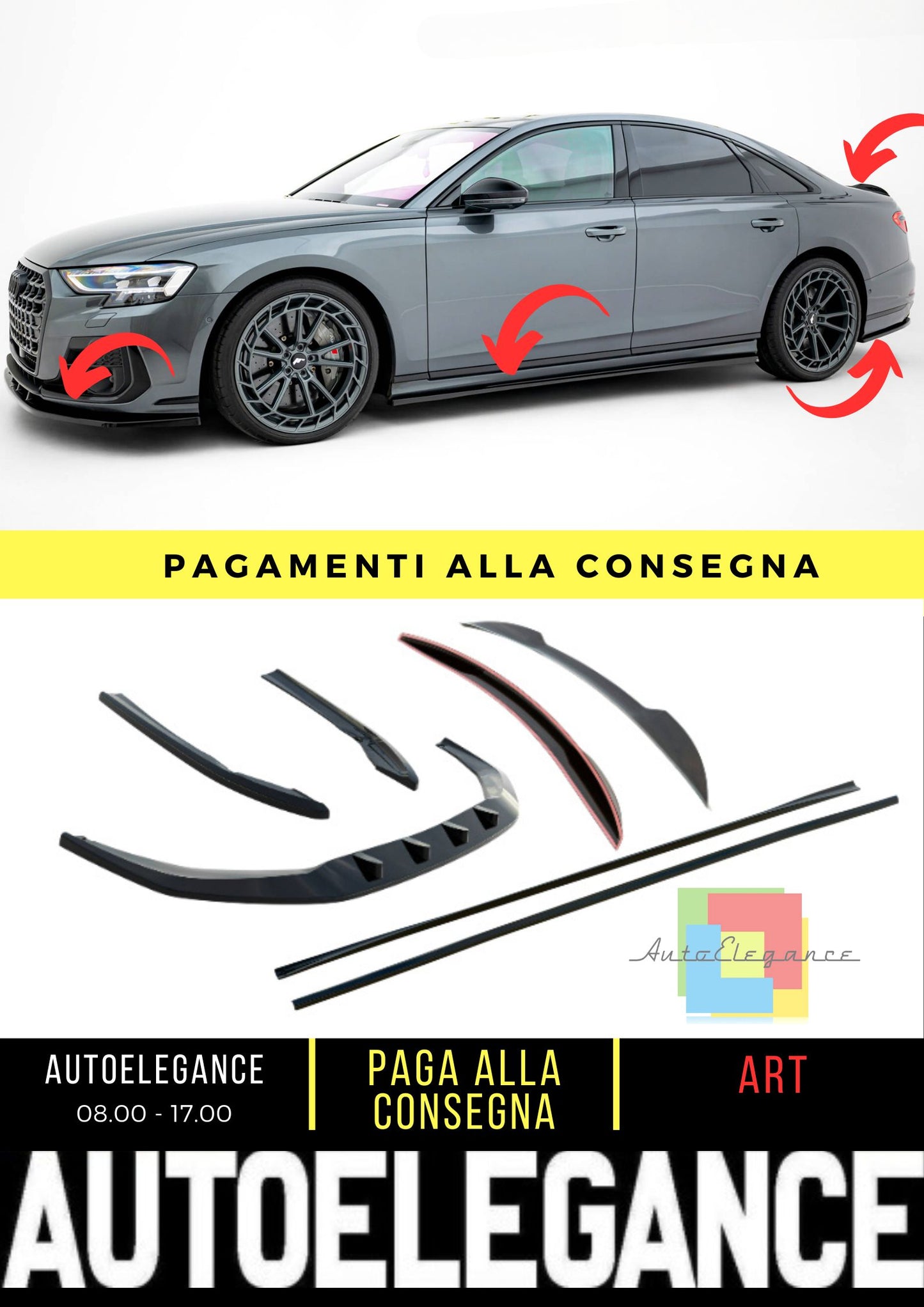 Set di splitter compatibili con Audi S8 D5 Facelift