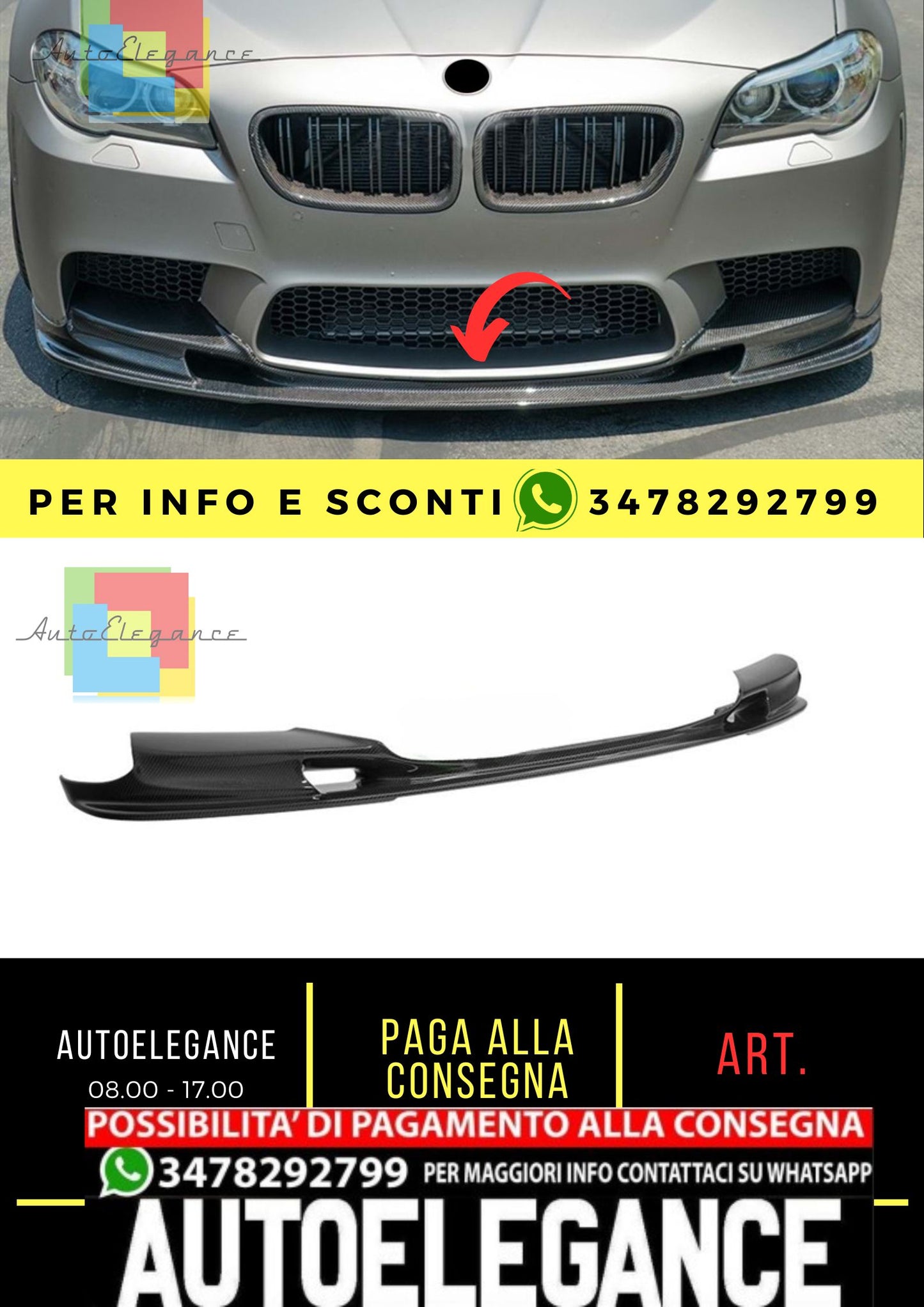 F10 M5 Labbro Anteriore Piano Nero Vuoto Plastica / 2010-2017