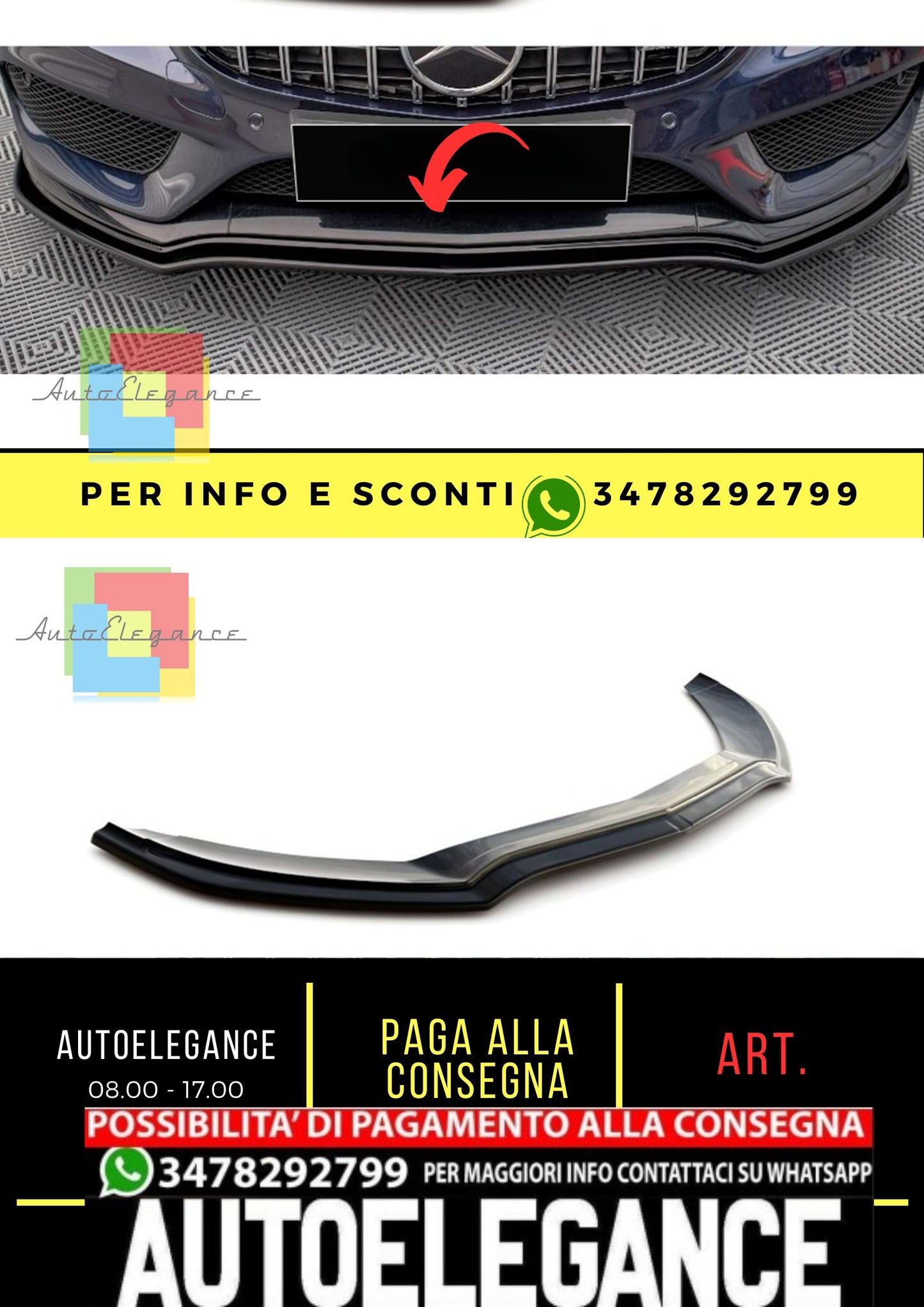 W205 Max V1 AMG C43 Labbro Anteriore Piano Nero Vuoto Plastica 2015-2018