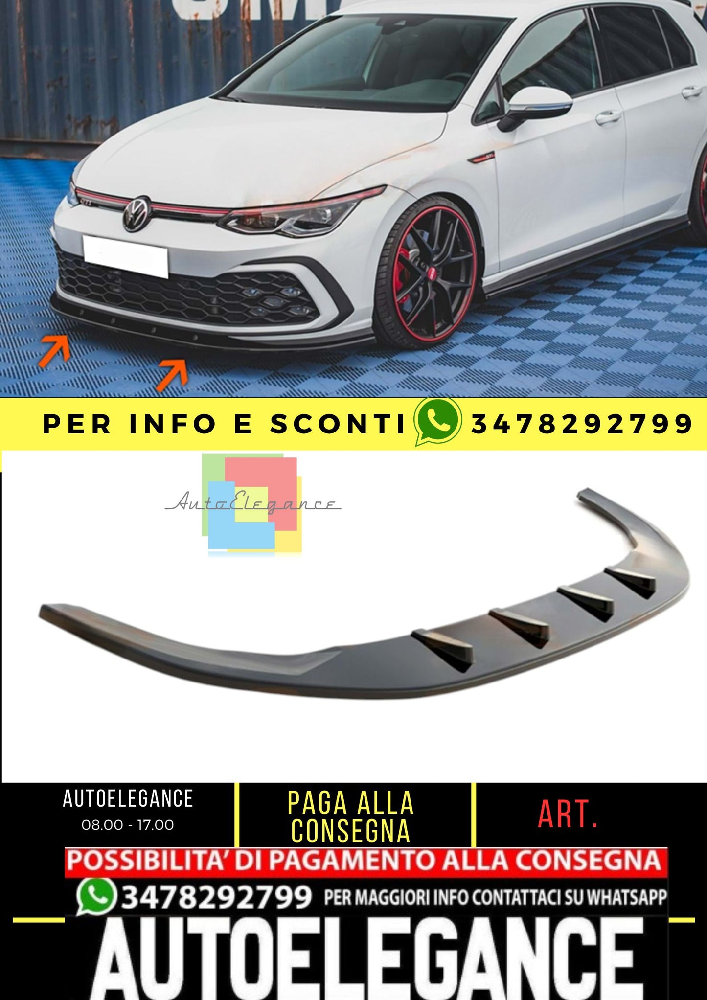 Golf 8 GTI Max V1 Labbro Anteriore Piano Nero Vuoto Plastica / 2020 - in poi