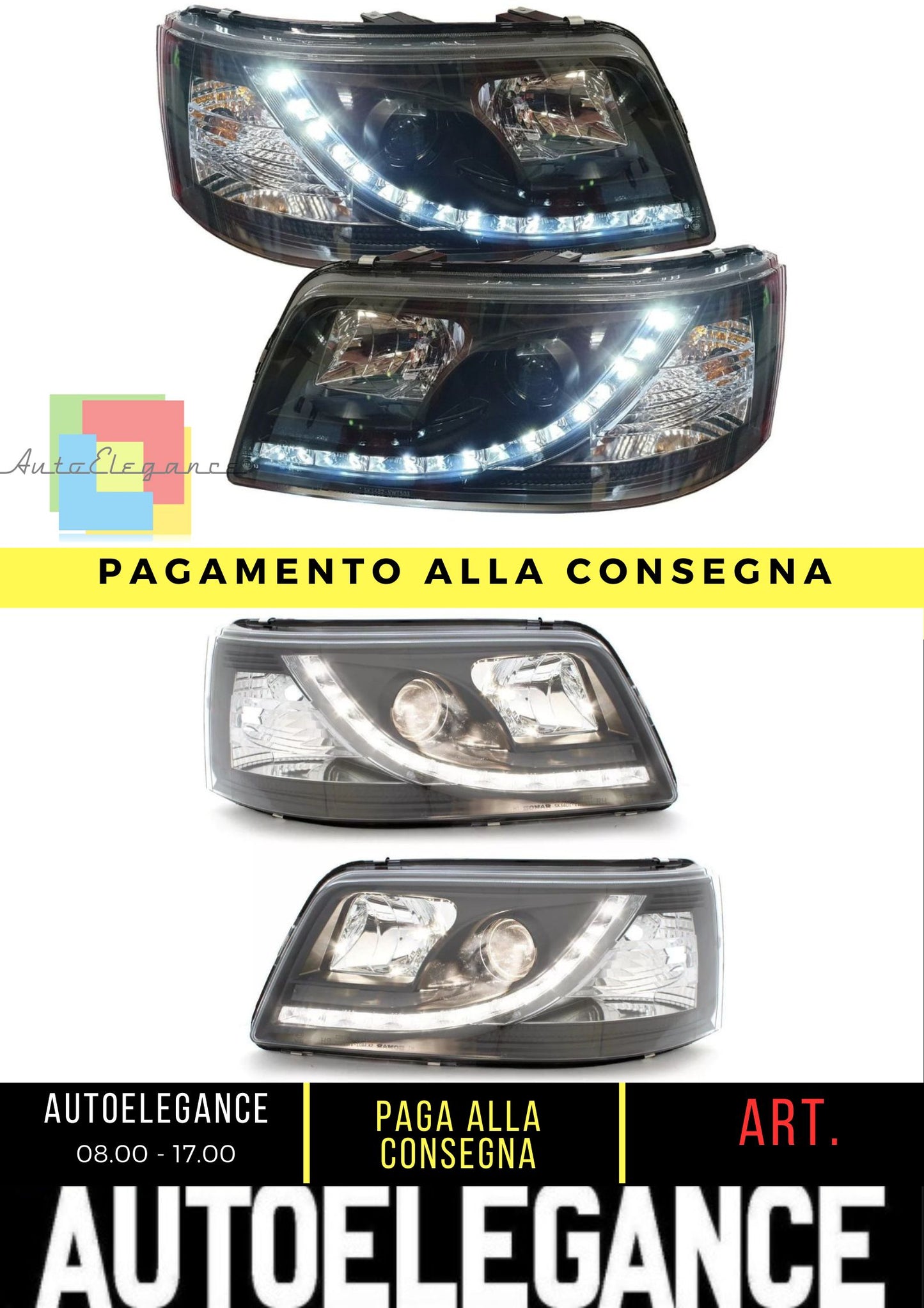 LUCI DIURNE OTTICA FARI PER VW T5 BUS 03-09 NERO MULTIVAN TRANSPORTER