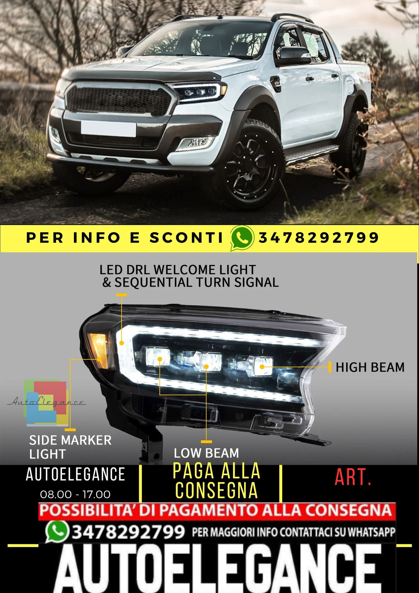 Fari a LED per Ford Ranger Start UP Animation DRL 2015-2022 (per la versione internazionale)