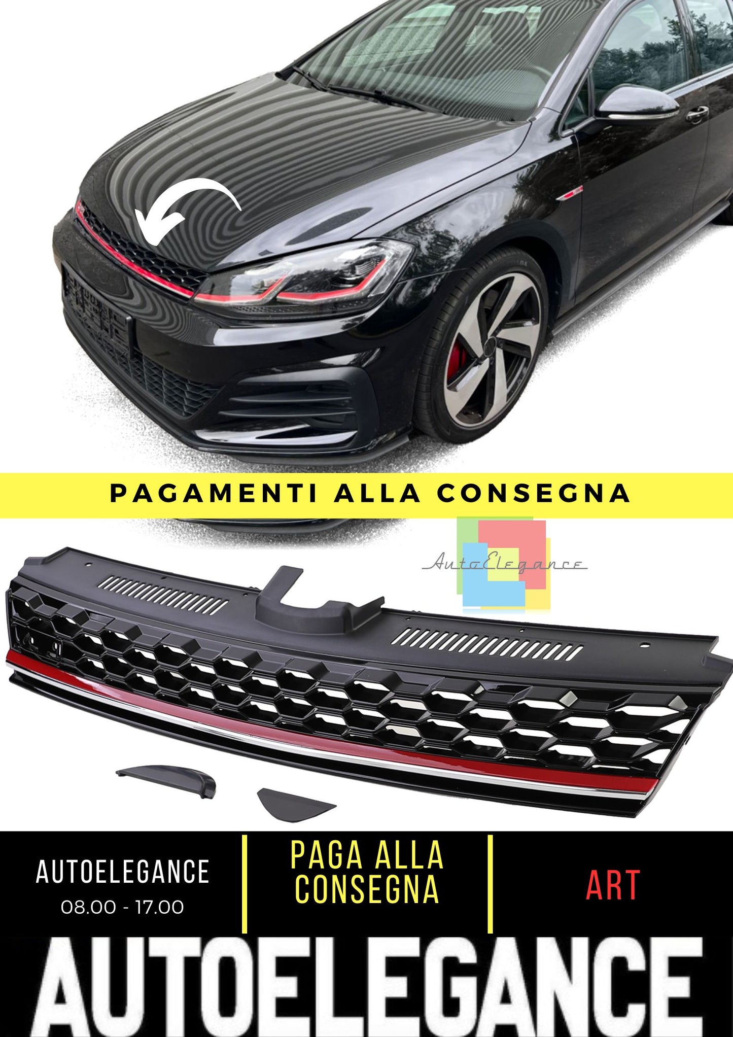 Griglia Black Gloss Clean senza stemma per VW Golf 7 GTD GTI Facelift 17-20